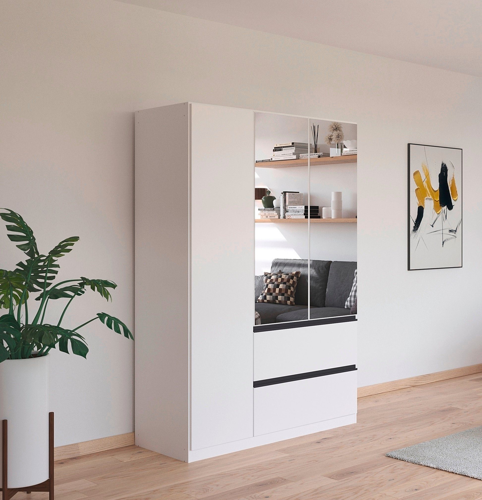 rauch Draaideurkast Kledingkast Kast Garderobe Wasmand COSTA in 3 Breedtes met spiegel, greeploos front en push-to-open functie made in germany