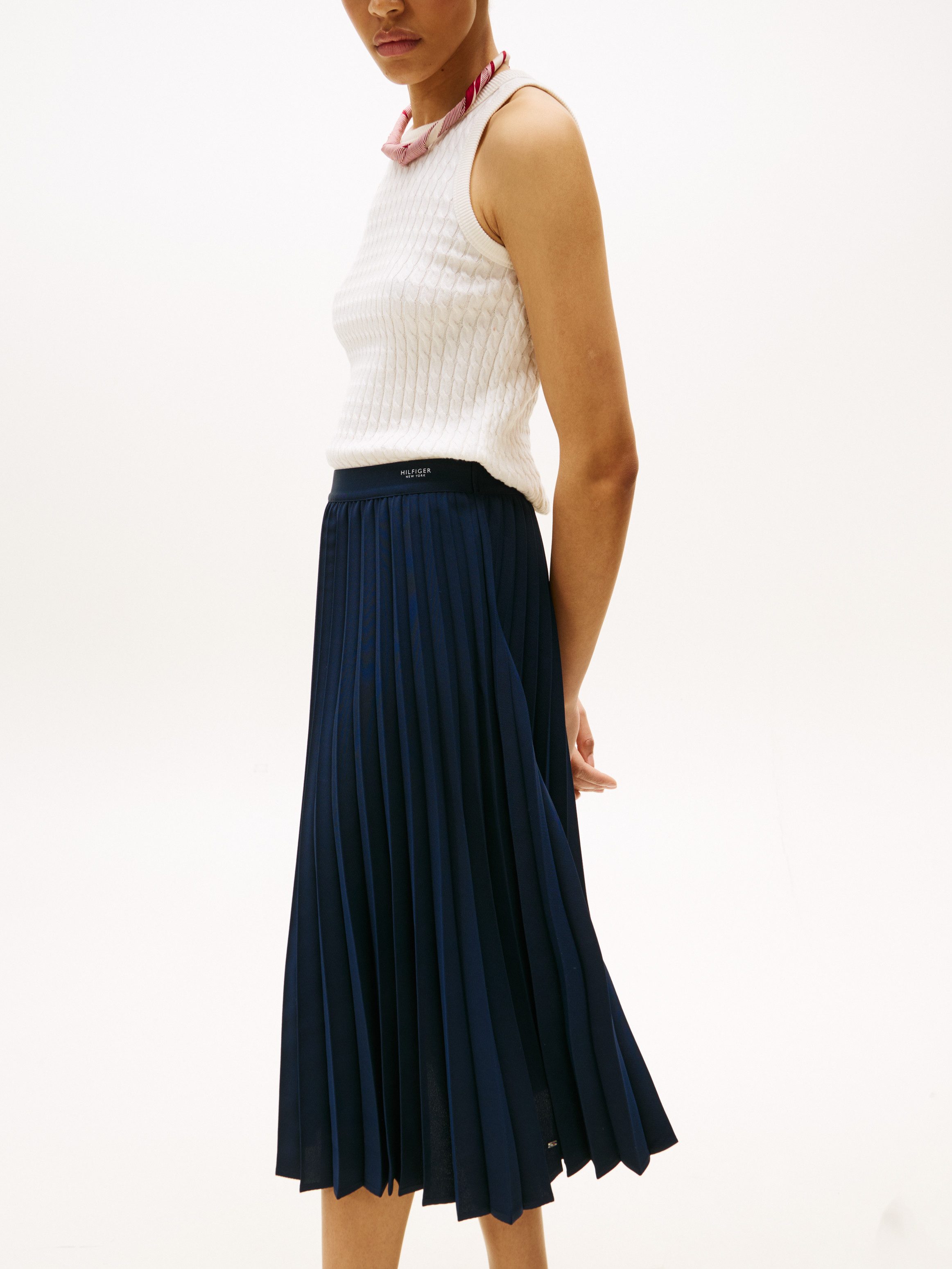Tommy Hilfiger Plissérok FLUID PLEATED PULL ON MIDI SKIRT