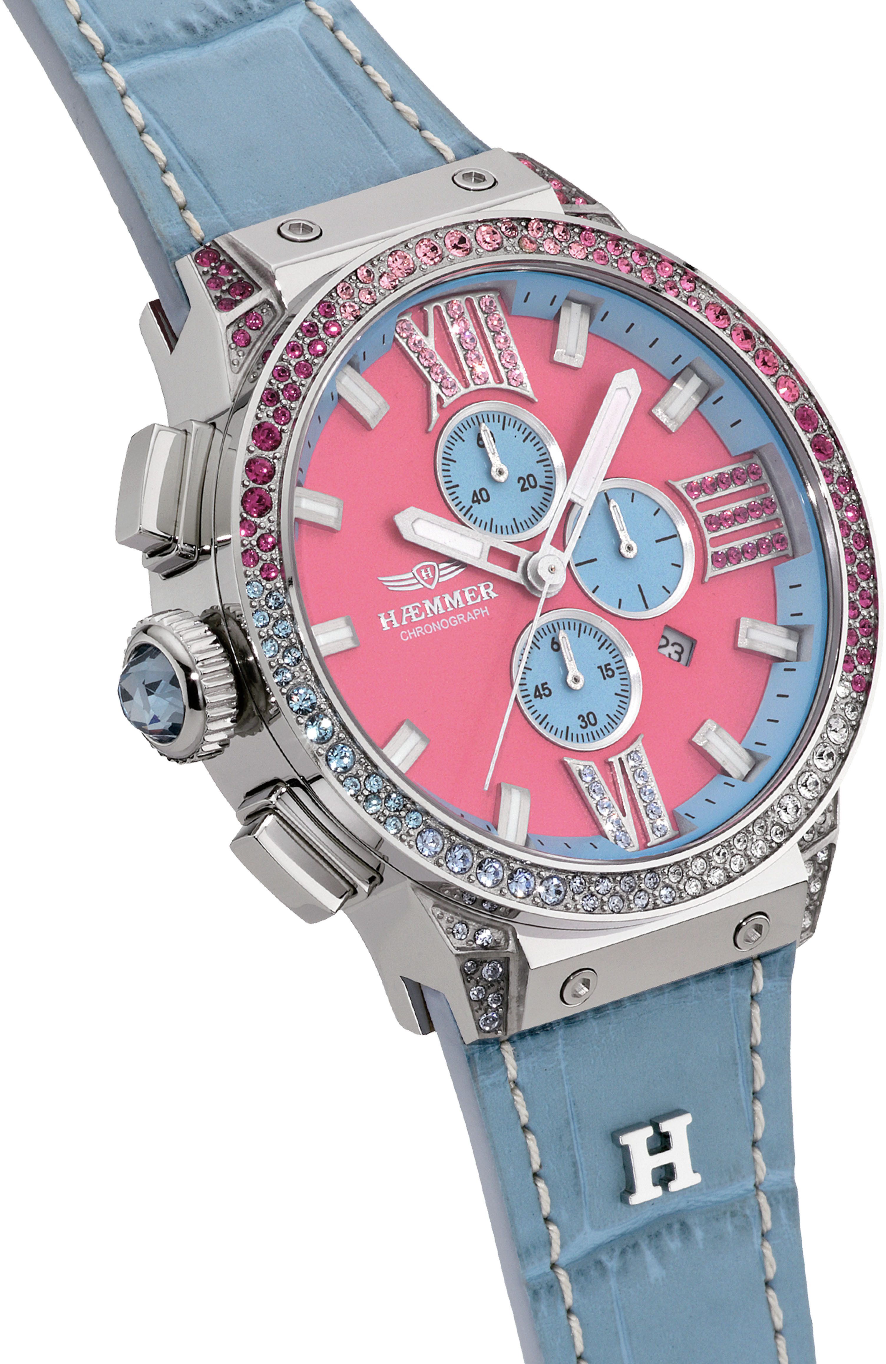 HAEMMER GERMANY Chronograaf EMINENT Quartzhorloge, dameshorloge, datum, stopwatchfunctie, saffierglas, leren band