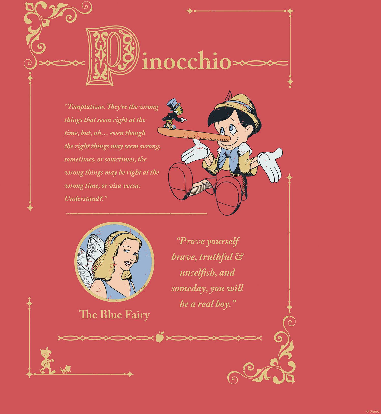 Komar Artprint op linnen Pinocchio Vice Versa - Afmeting 40 x 40 cm Canvasdoek met echt houten frame, kinderkamer (1 stuk)