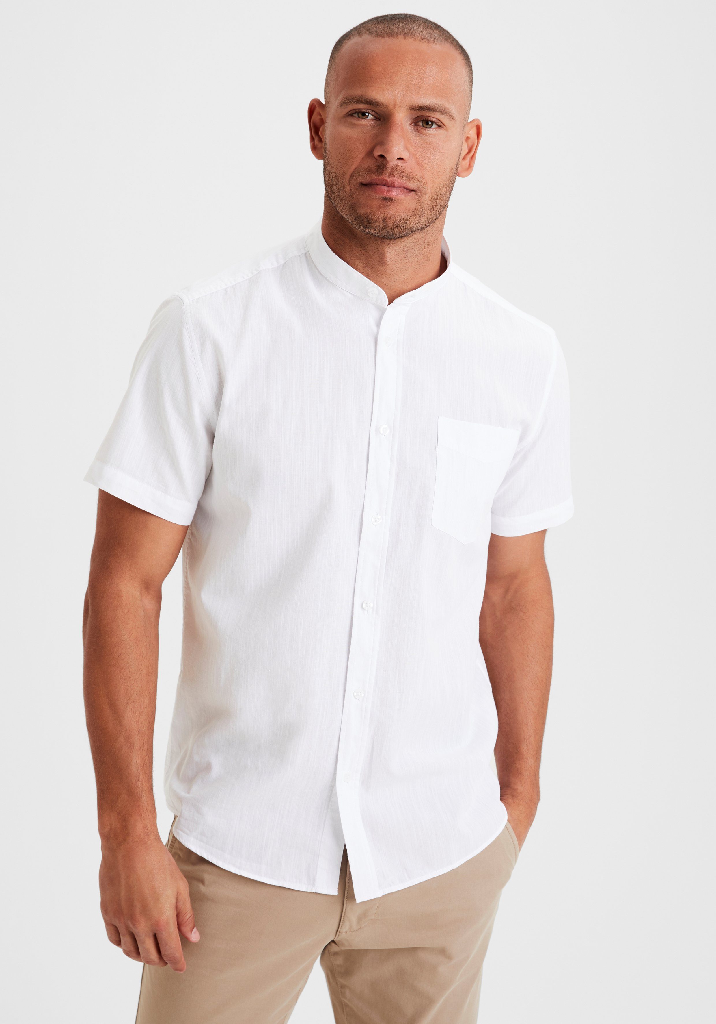 H.I.S Overhemd met korte mouwen Regular fit, knoopsluiting, met opstaande kraag Regular fit, staande kraag shirt met borstzak, 100% katoen