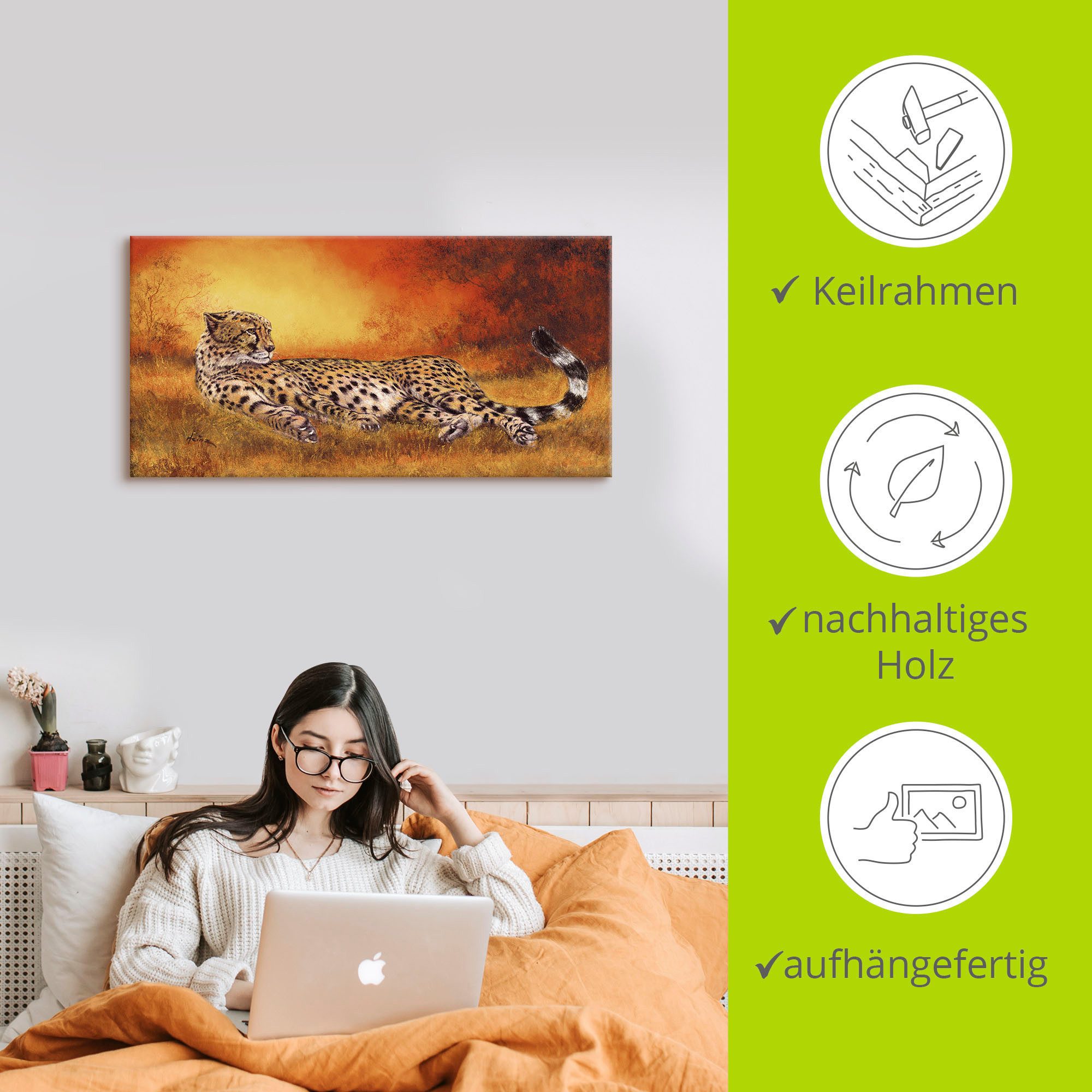 Artland Artprint Jachtluipaard als artprint van aluminium, artprint voor buiten, artprint op linnen, poster, muursticker