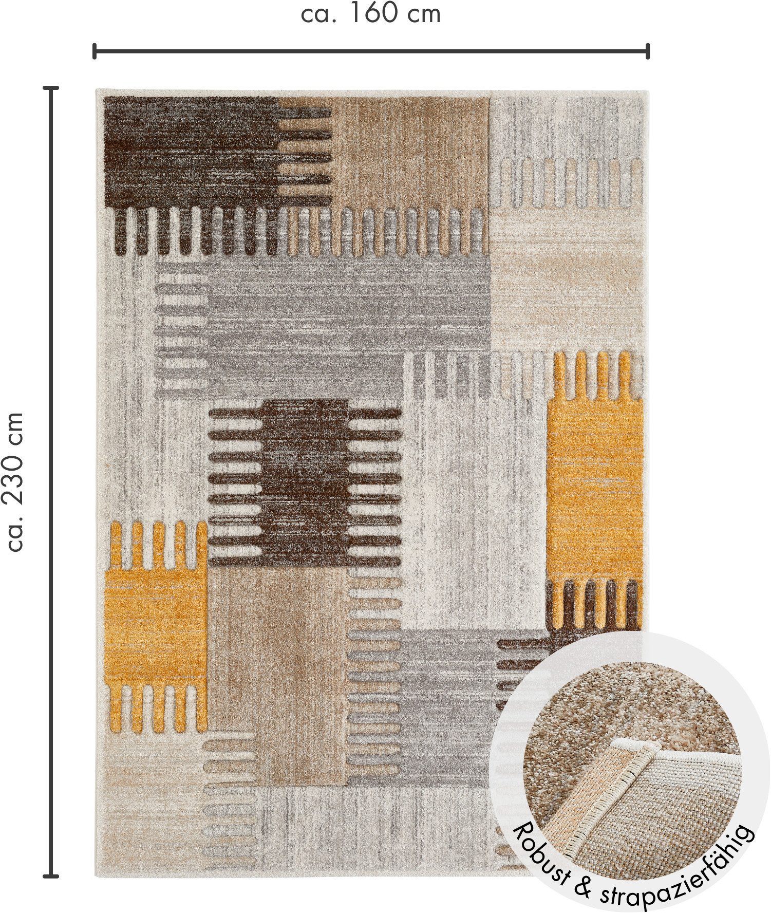 LUXOR living Vloerkleed Toronto Kortpolig, modern patchwork-ontwerp, hoog-laag structuur, woonkamer
