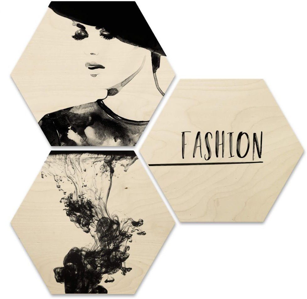 Wall-Art Artprint op hout Fashion collage artprint op hout set (1 stuk)