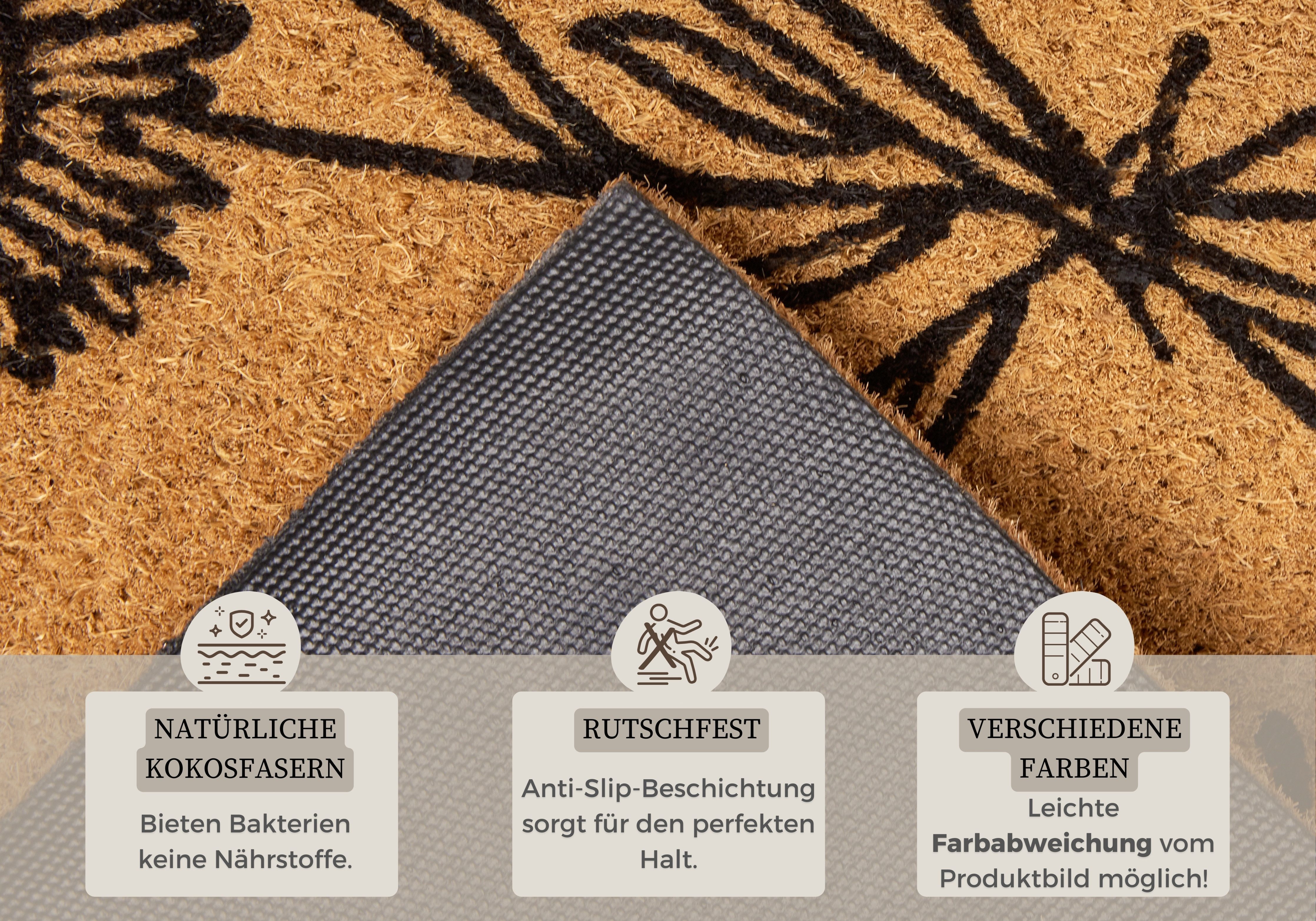 HANSE Home Mat Hello & Flowers, deurmat Kokos, vuilopvangmat, outdoor, antislip, binnen, kokosmat, gang