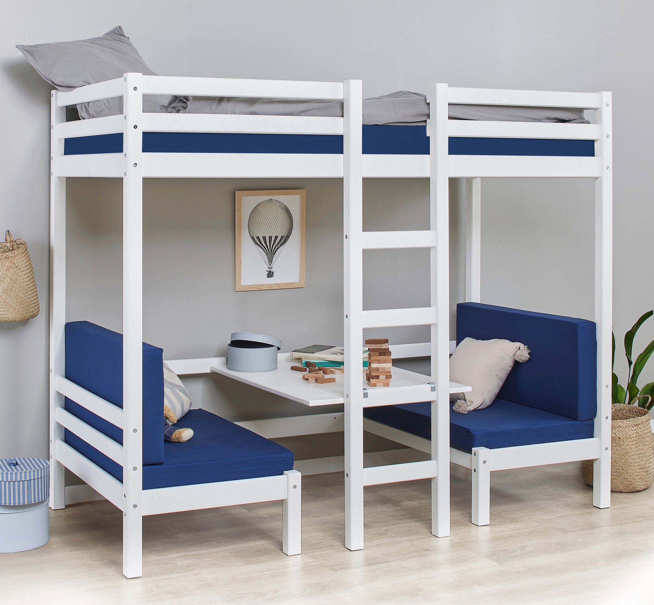 Hoppekids Hoogslaper ECO Dream JUMBO met zithoek, matrassen & kussenset hoogslapers wit