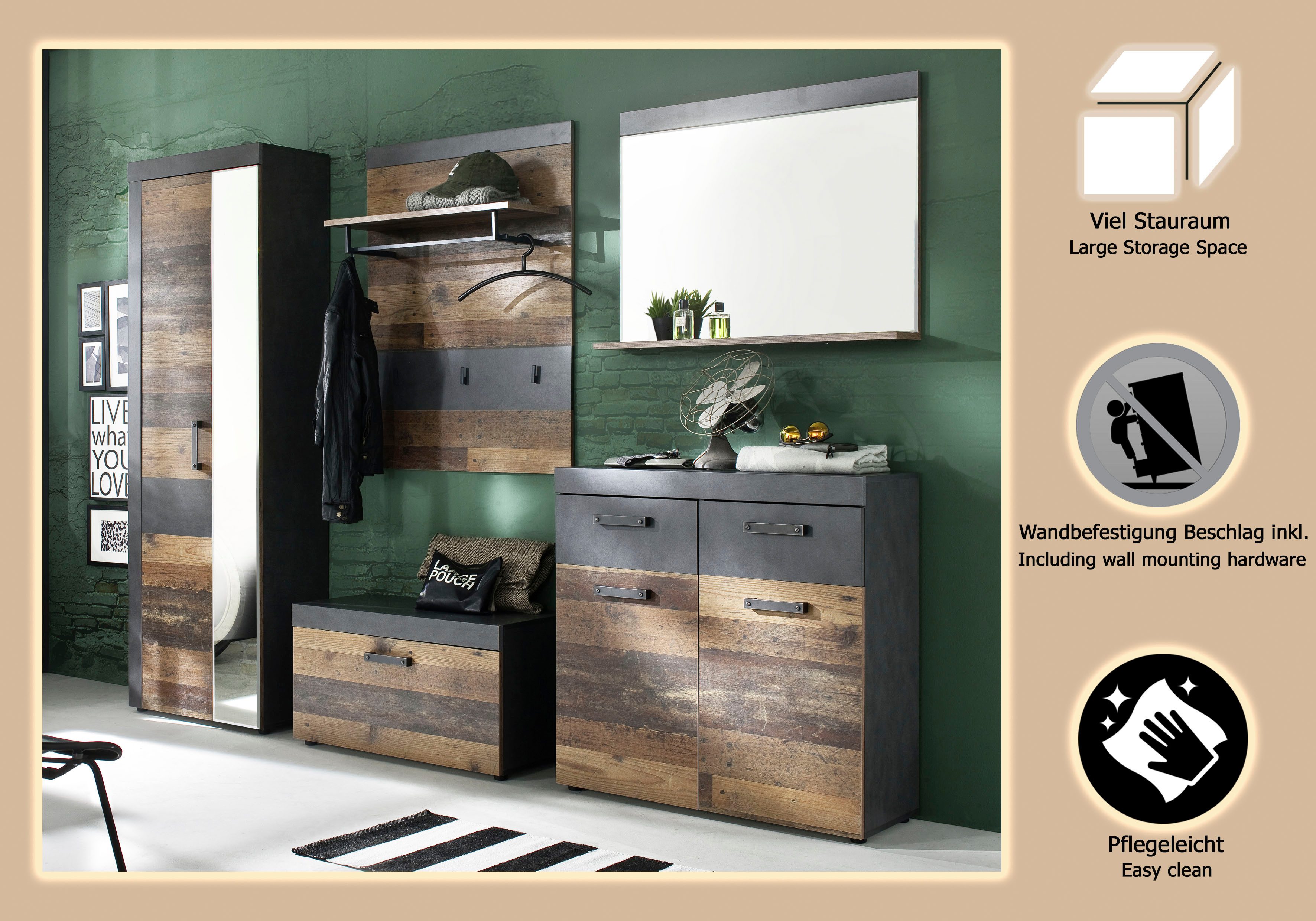 INOSIGN Halmeubelset Ilana moderne industriële stijl (set, 5-delig)