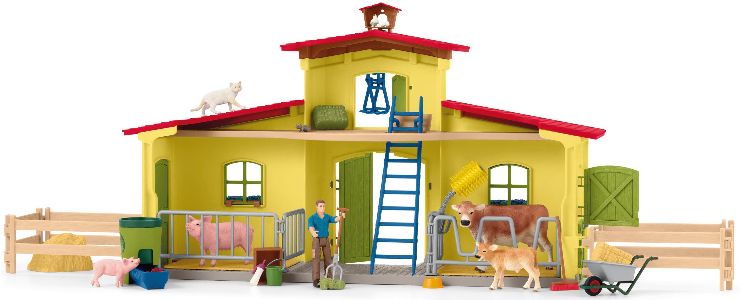 Schleich® Speelwereld FARM WORLD, Grote stal met dieren en accessoires (42605)