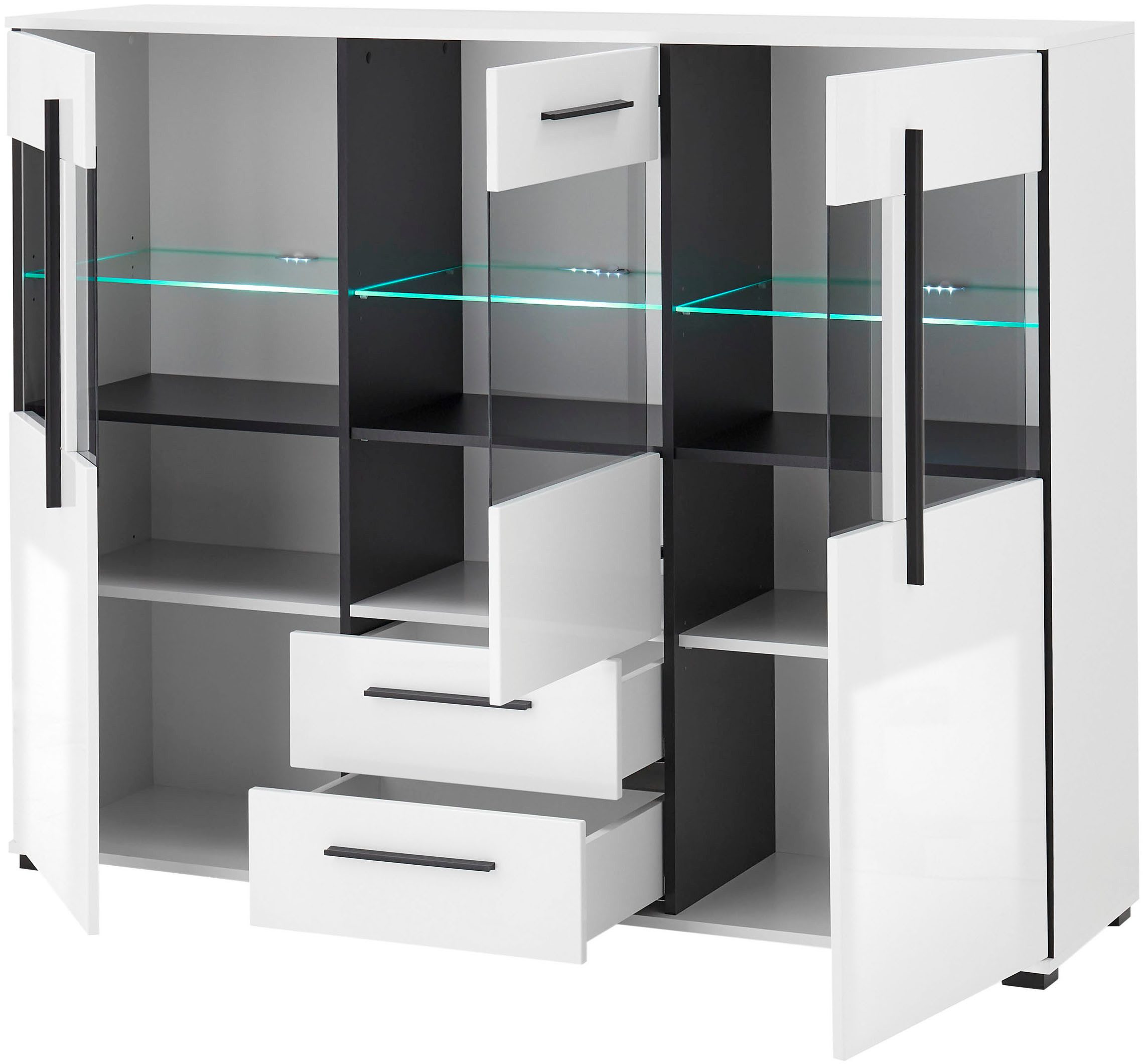 INOSIGN Highboard Cantara, moderne kast, vitrinekast in Eiken decor of wit zwarte stanggreep, voldoende opbergruimte, veelzijdig inzetbaar