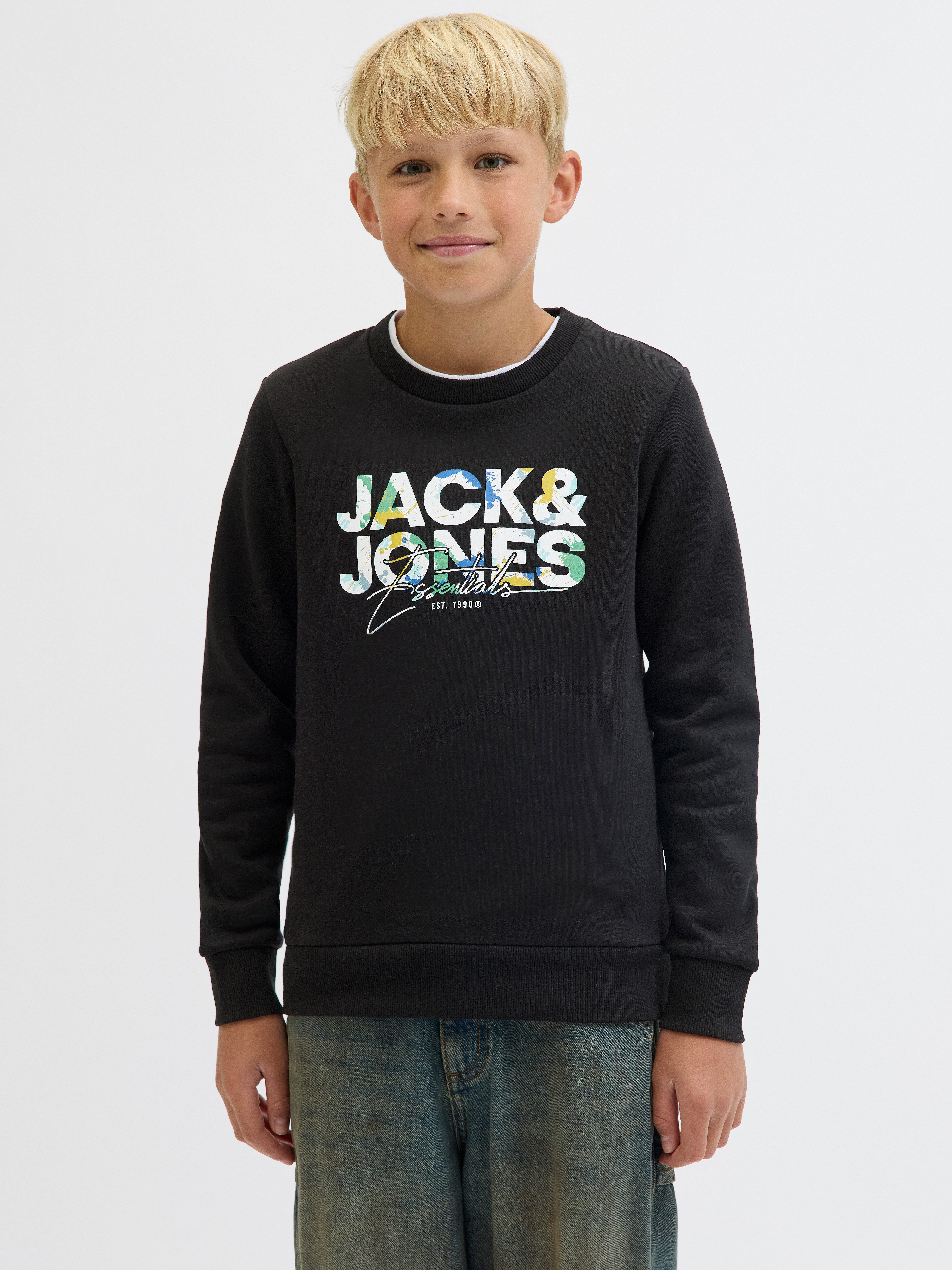 Jack & Jones Junior Sweatshirt JJGEPLAS SWEAT CREW NECK JNR jongens sweatshirts maat 152 zwart