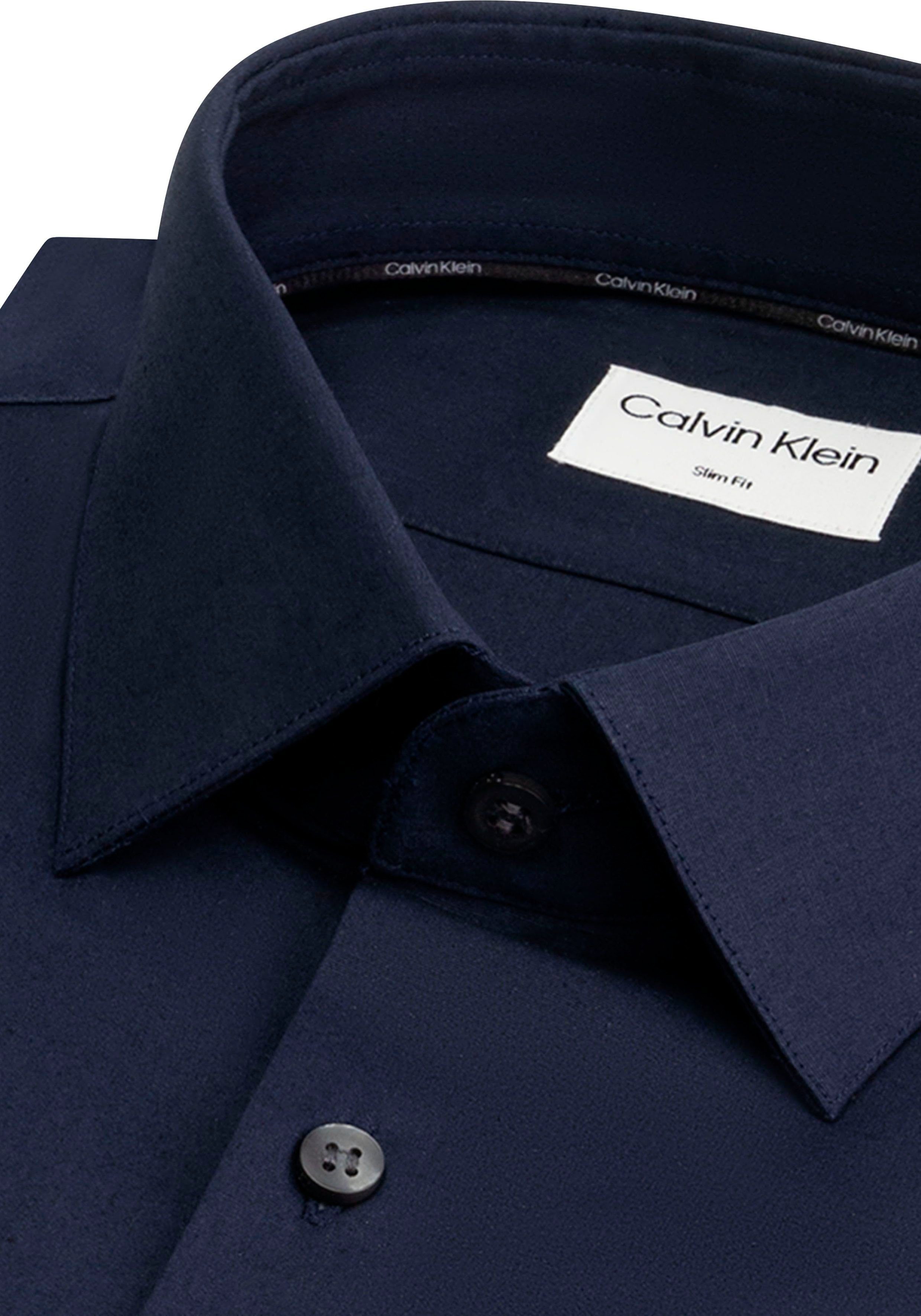 Calvin Klein Businessoverhemd POPLIN STRETCH SLIM SHIRT met kent-kraag, logoprint op borsthoogte