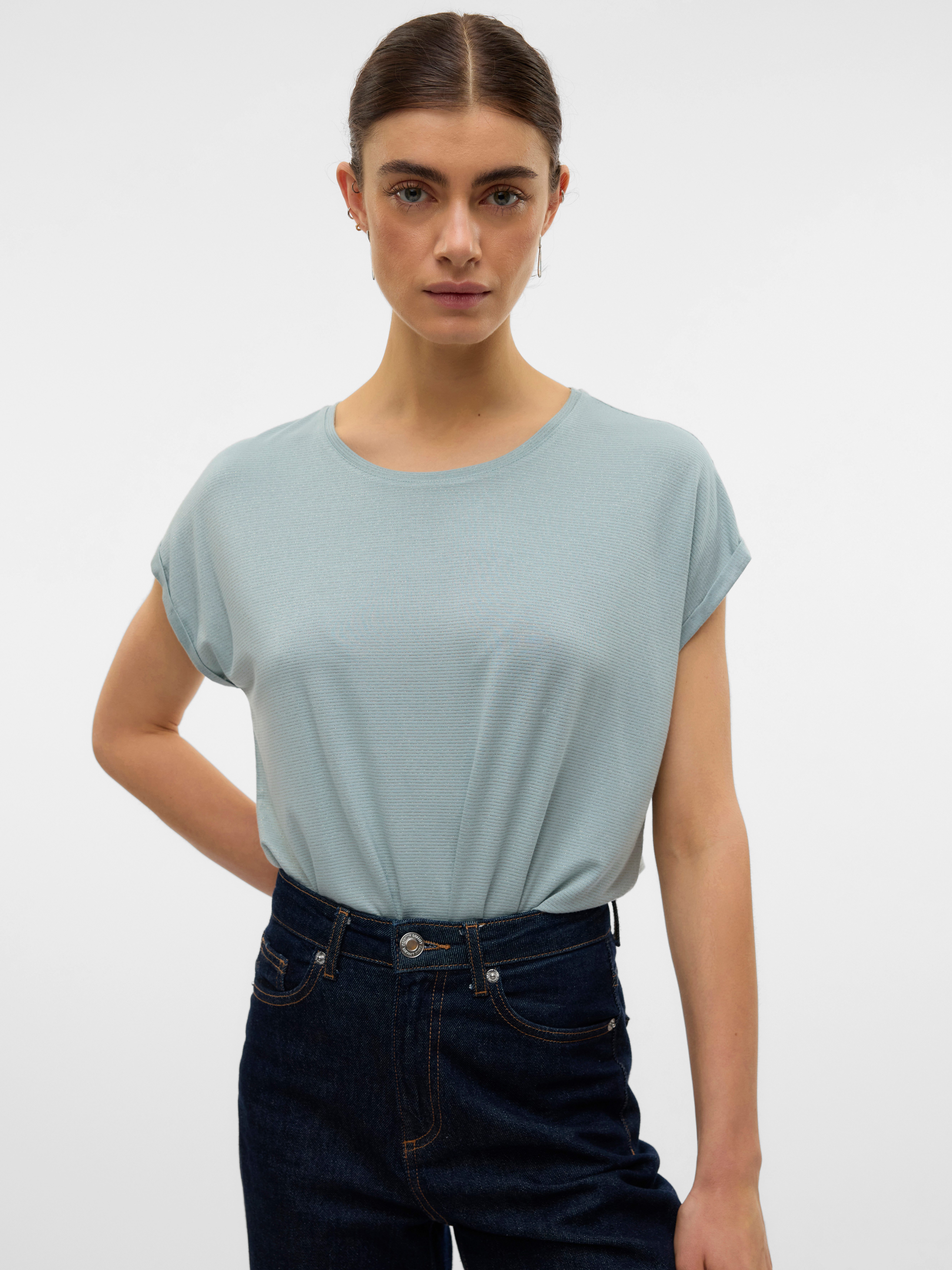 Vero Moda Shirt met ronde hals VMLAVA PLAIN SS TOP LUREX STRIPE