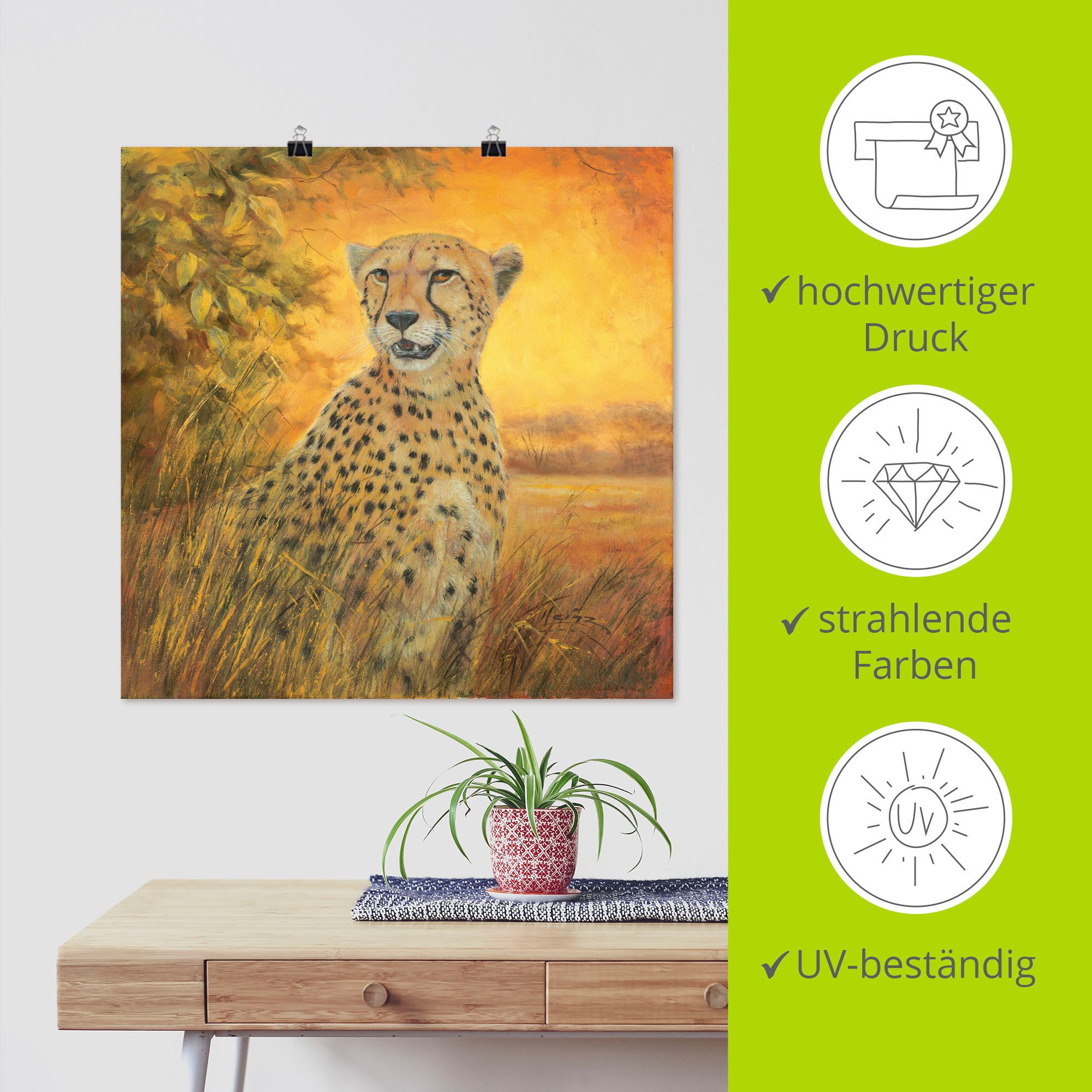Artland Artprint Portret cheeta als artprint van aluminium, artprint voor buiten, poster in diverse formaten
