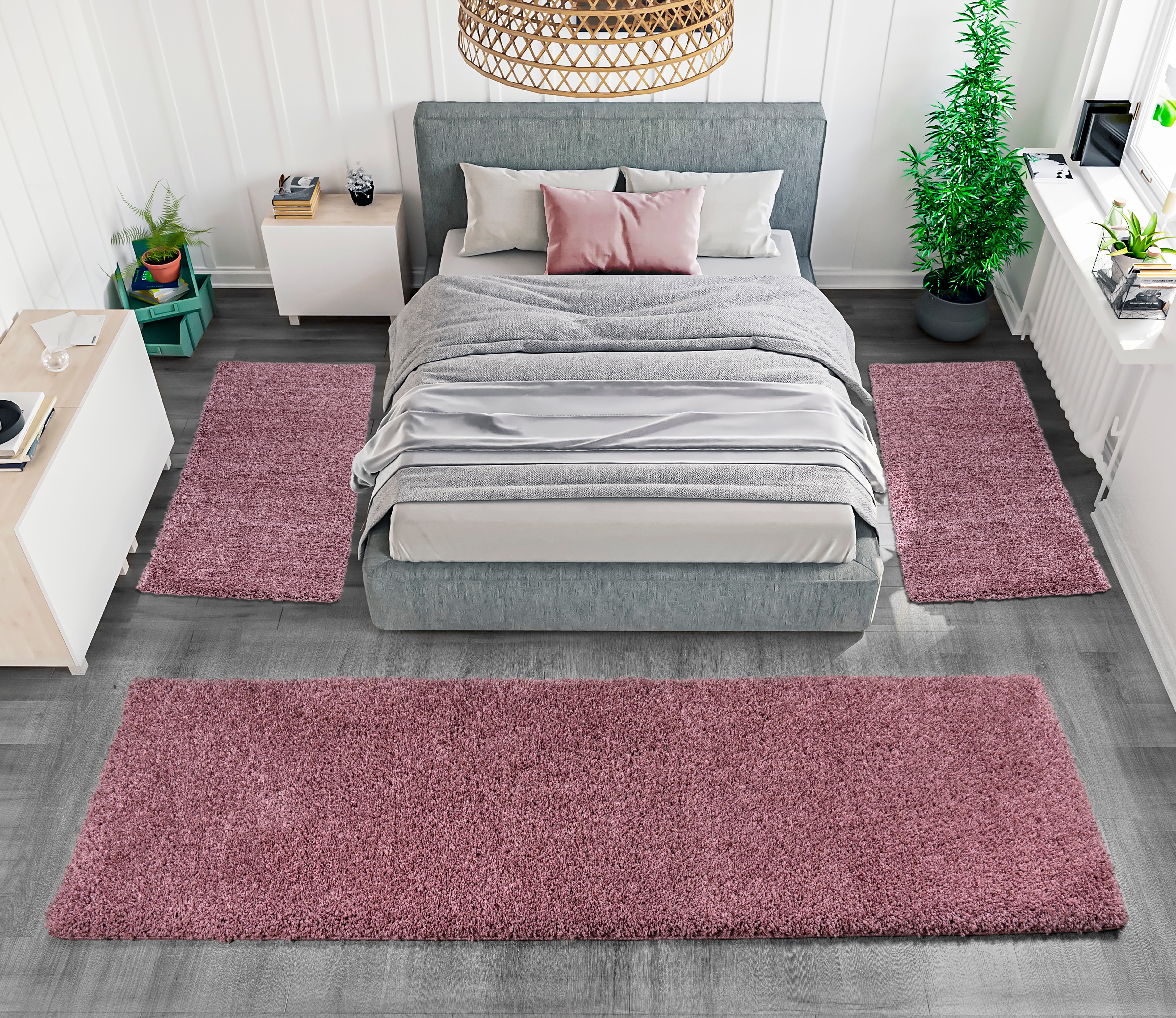 Bruno Banani Set slaapkamerkleedjes Shaggy Soft geweven, unikleuren, bijzonder zacht, slaapkamerkleed, loperset
