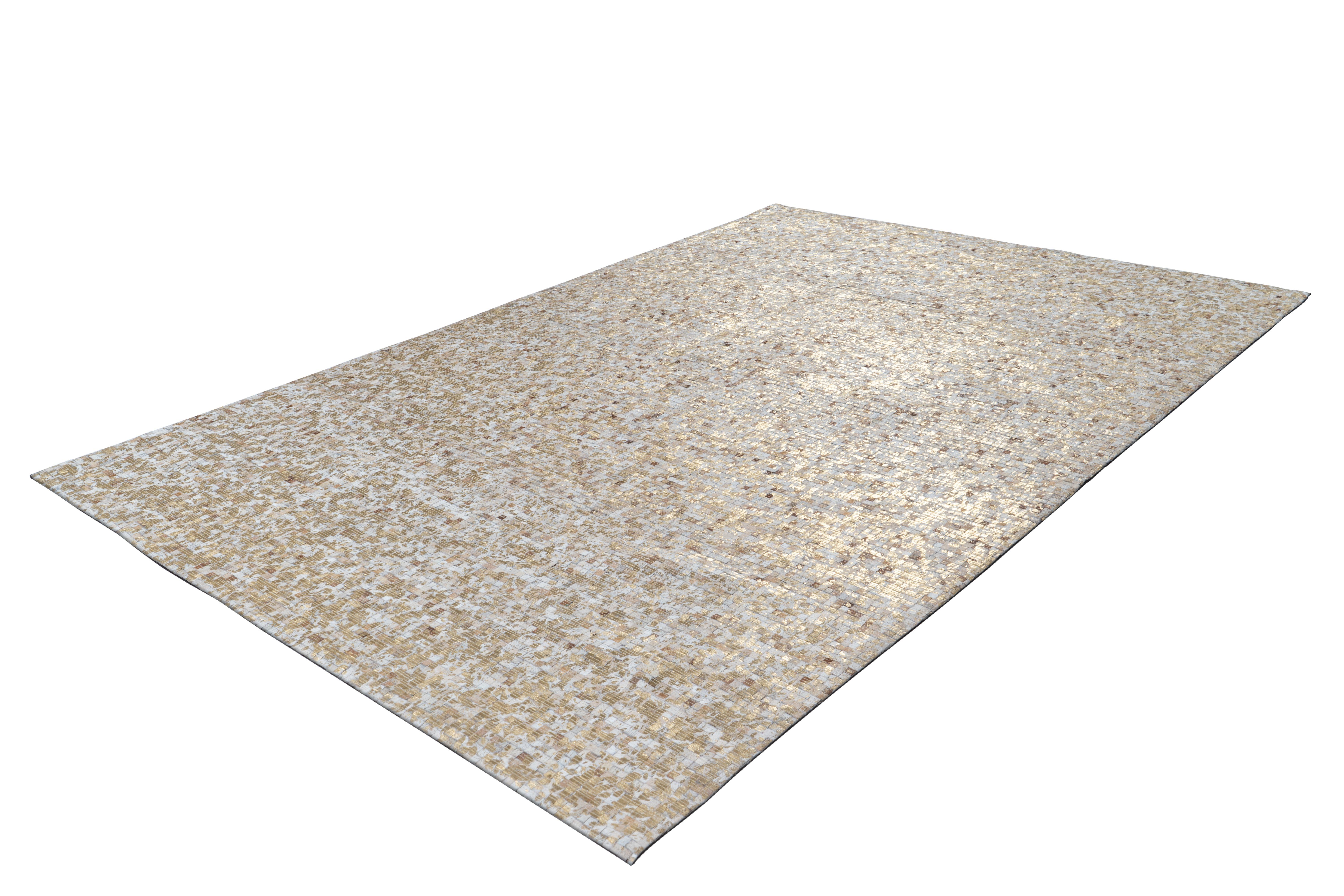 aRTE ESPINA Vloerkleed Finish 100 natuurlijk lederen tapijt, met glanzende metallic kleur, rug van vilt