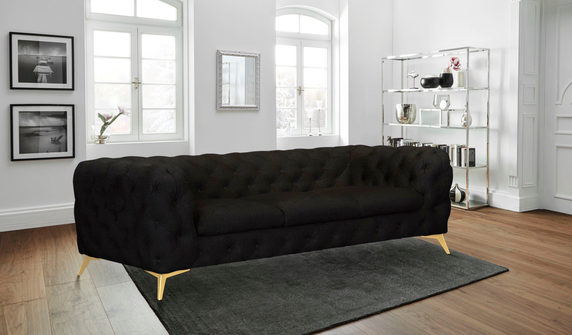 Leonique Chesterfield-bank Glynis luxueuze capitonnage, moderne chesterfield look, kleur van de poten ter keuze