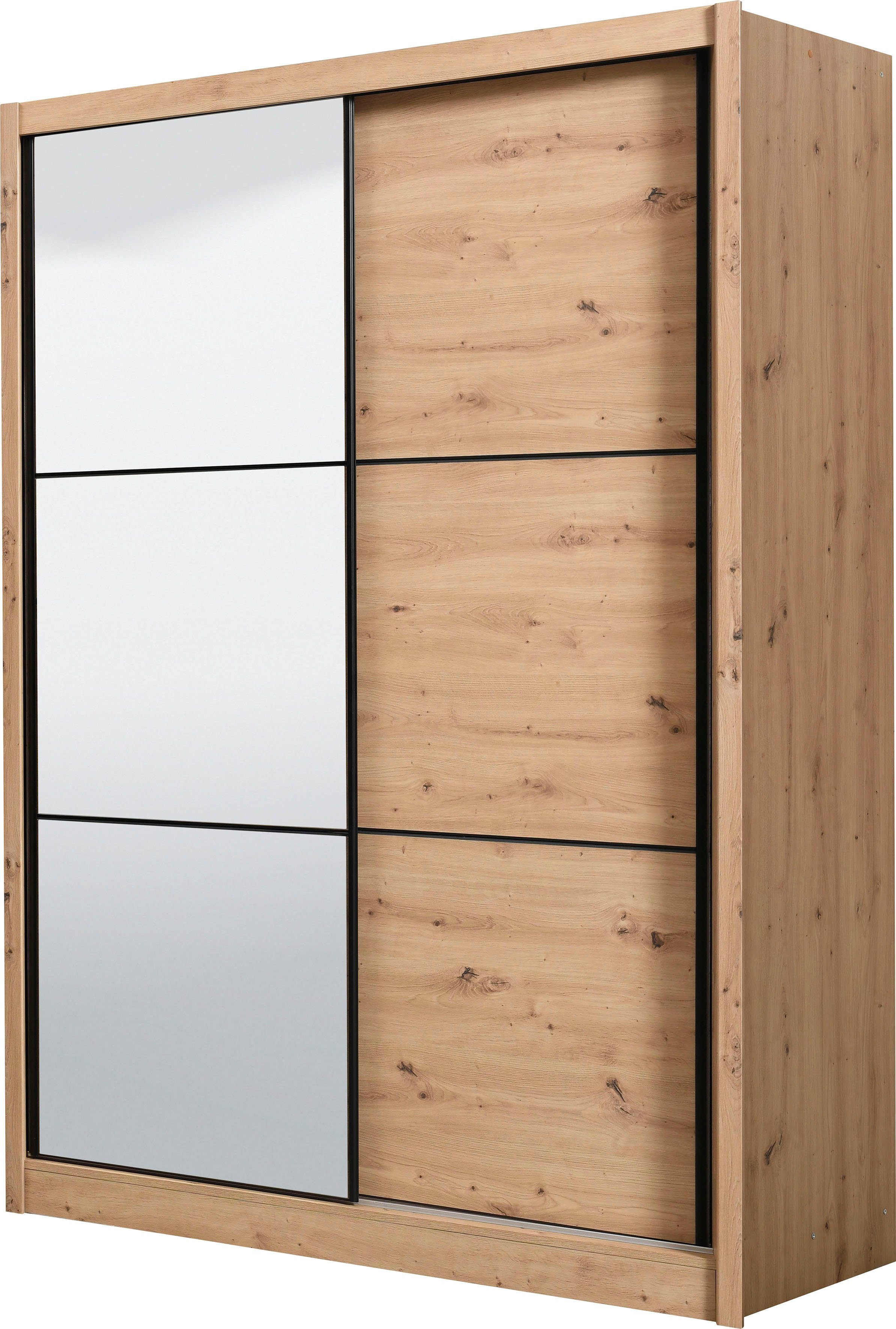 INOSIGN Zweefdeurkast Navara kledingkast met spiegel linnenkast garderobe met royale binnenuitrusting, fsc®-gecertificeerd, in 3 breedtes