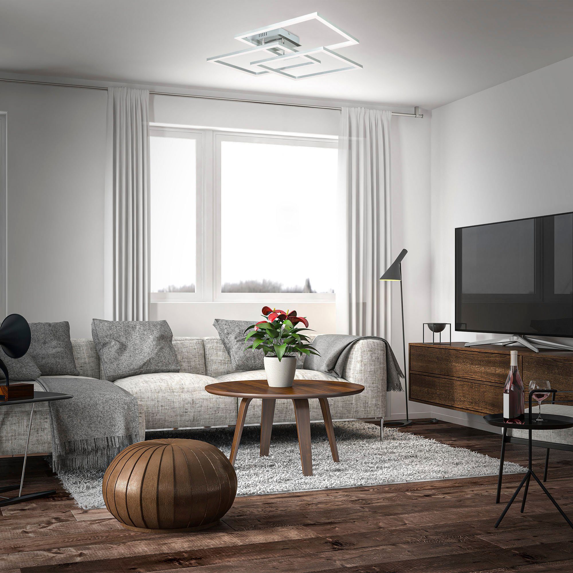 B.K.Licht Slimme ledlamp BK_FR1320 WiFi LED plafondlamp, slim, app en afstandsbediening (1 stuk)