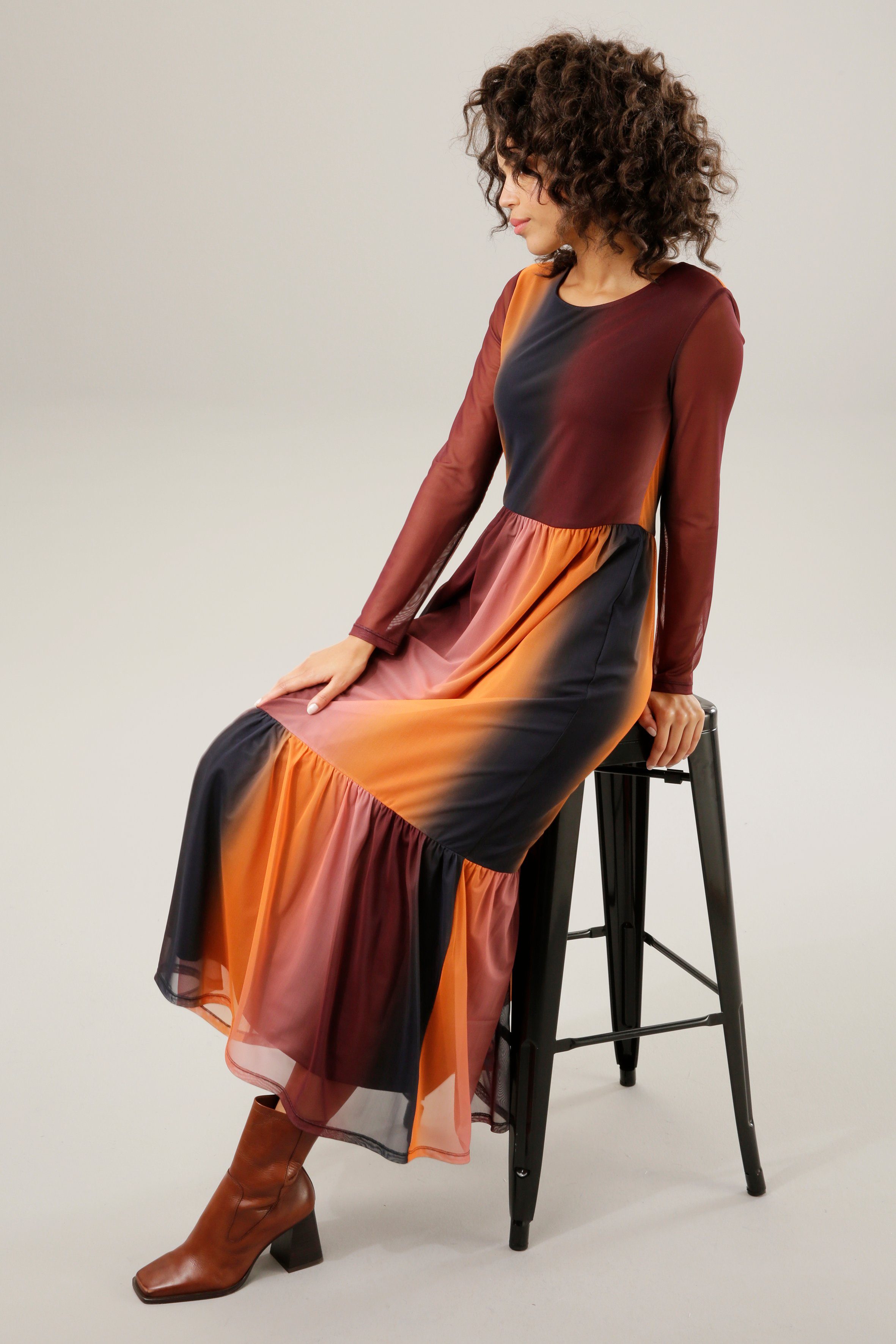 Aniston CASUAL Maxi-jurk in trendy specerij-kleuren met kleurverloop dames maxi-jurken maat 38 multicolor