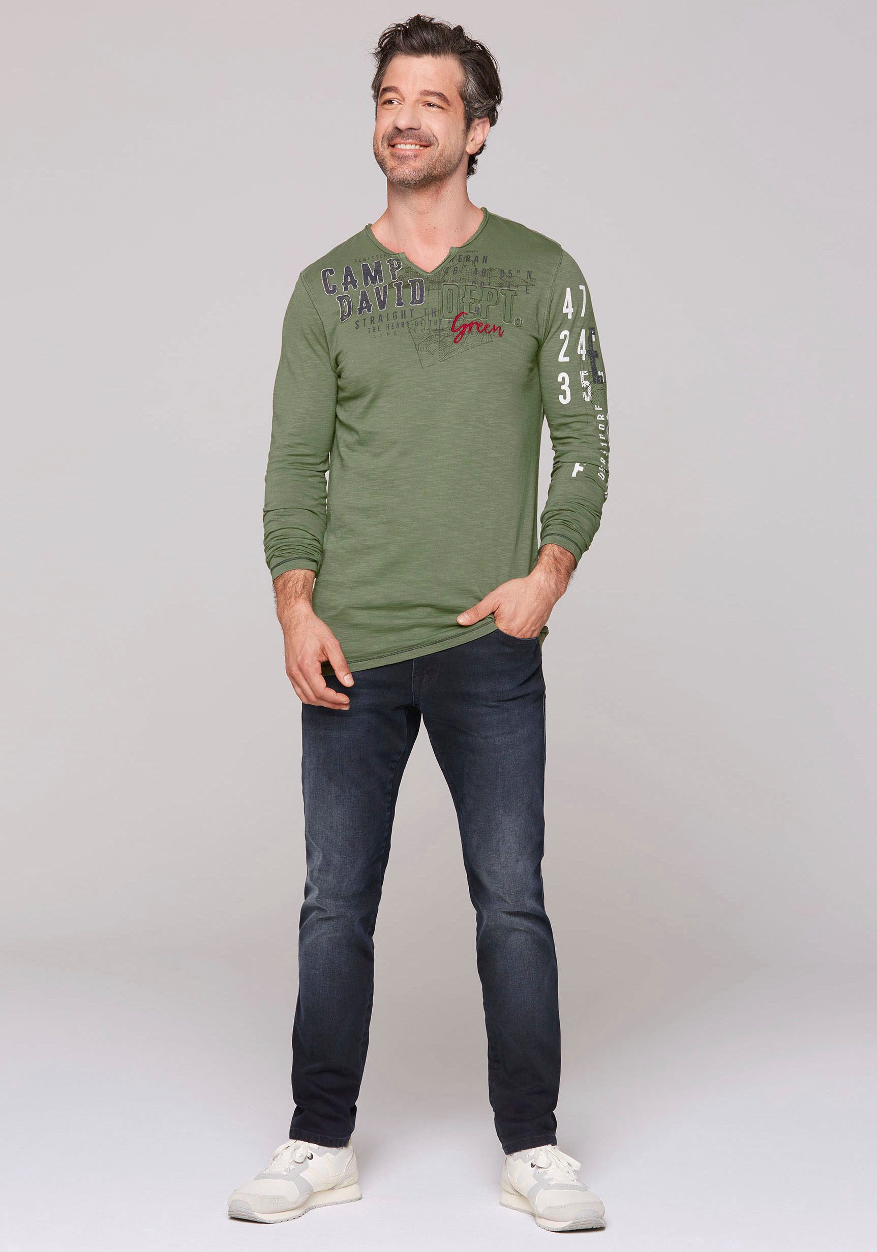 CAMP DAVID Shirt met lange mouwen met ongezoomde randen