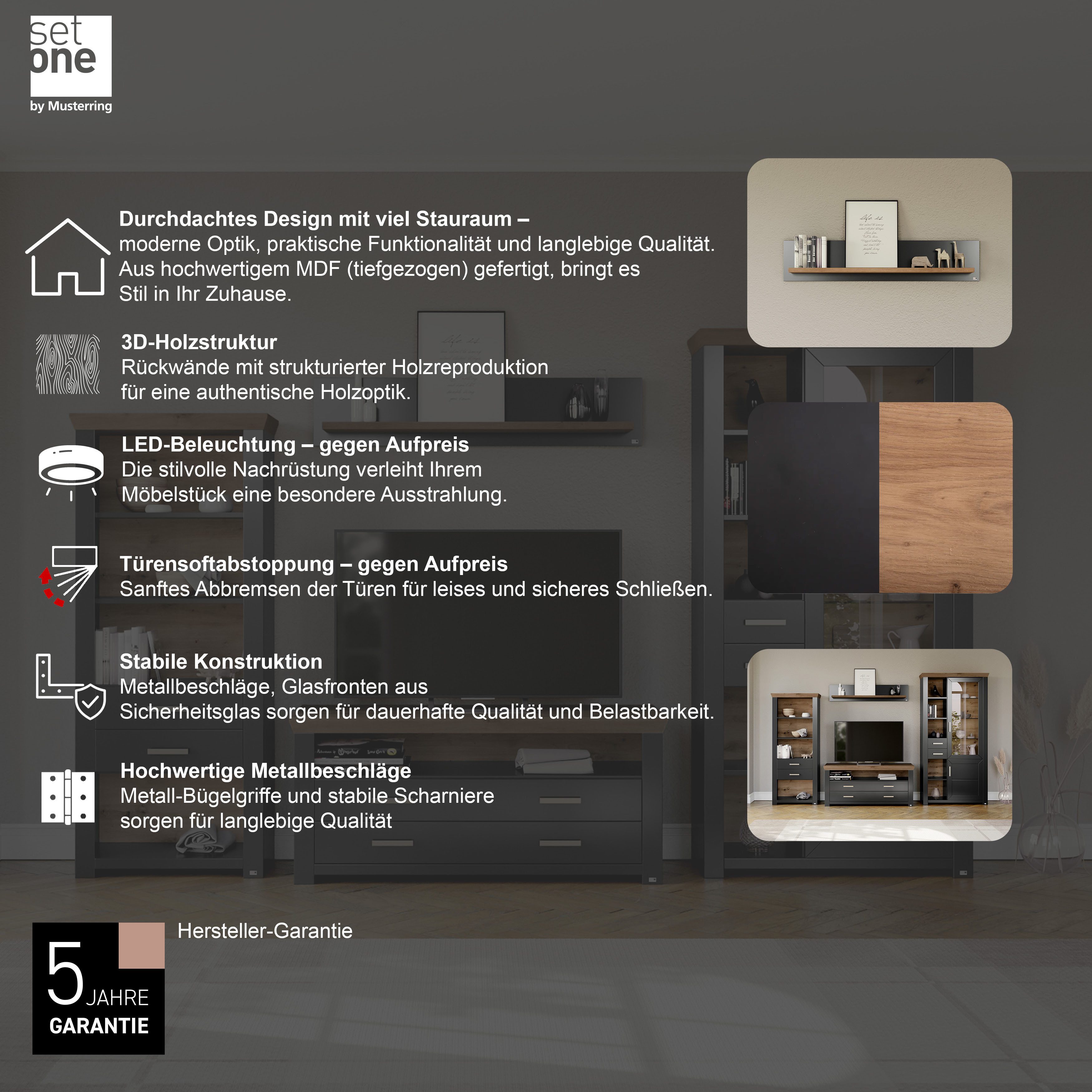 set one by Musterring Wandplank York in drie maten en kleuren, verlichting optioneel, 1 legplank