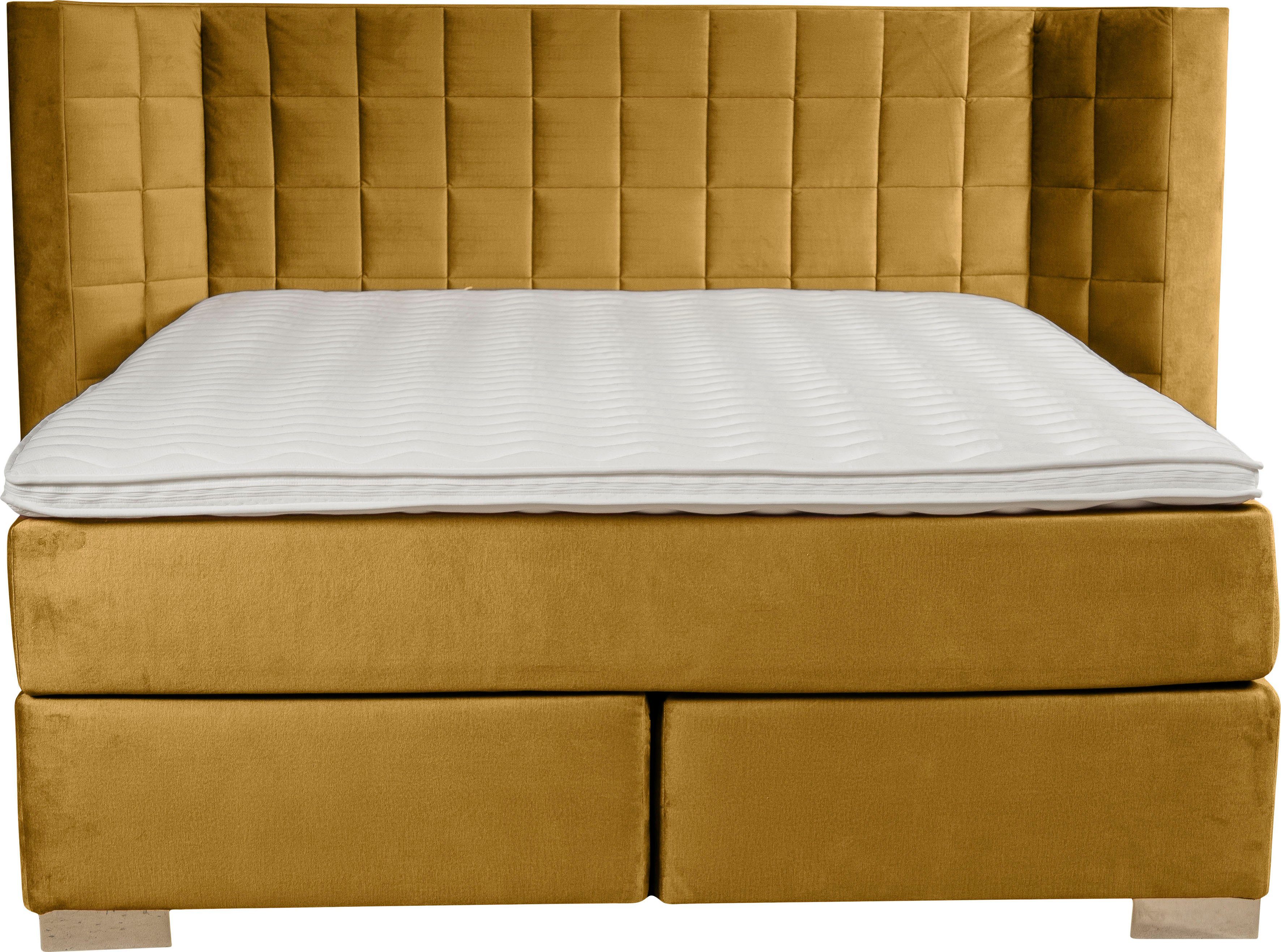 Places of Style Boxspring Piazza met stiksels en hoofdbord met vleugels opzij