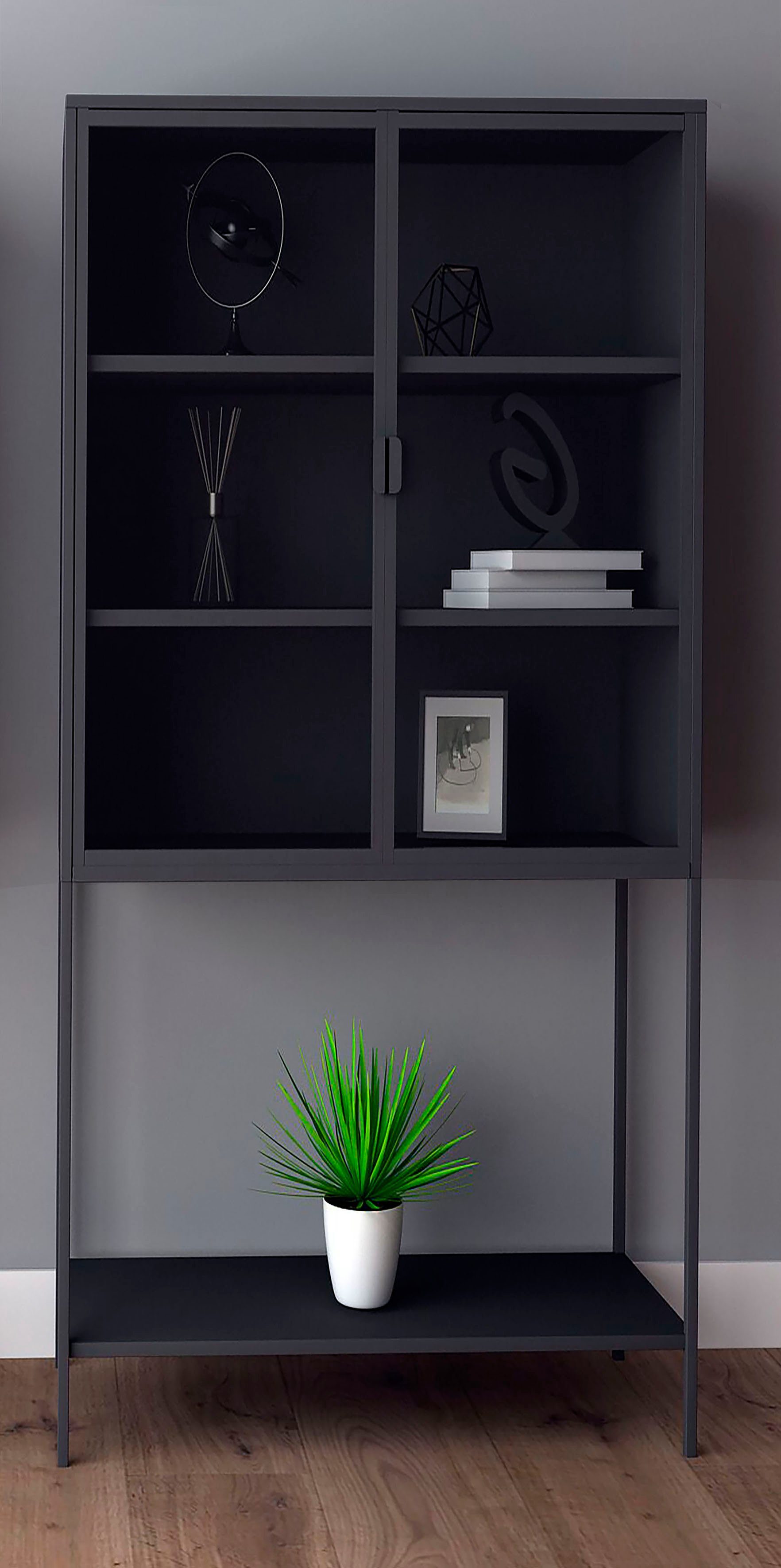 Homexperts Vitrinekast Classic designachtige hoge ladekast met glasdeuren