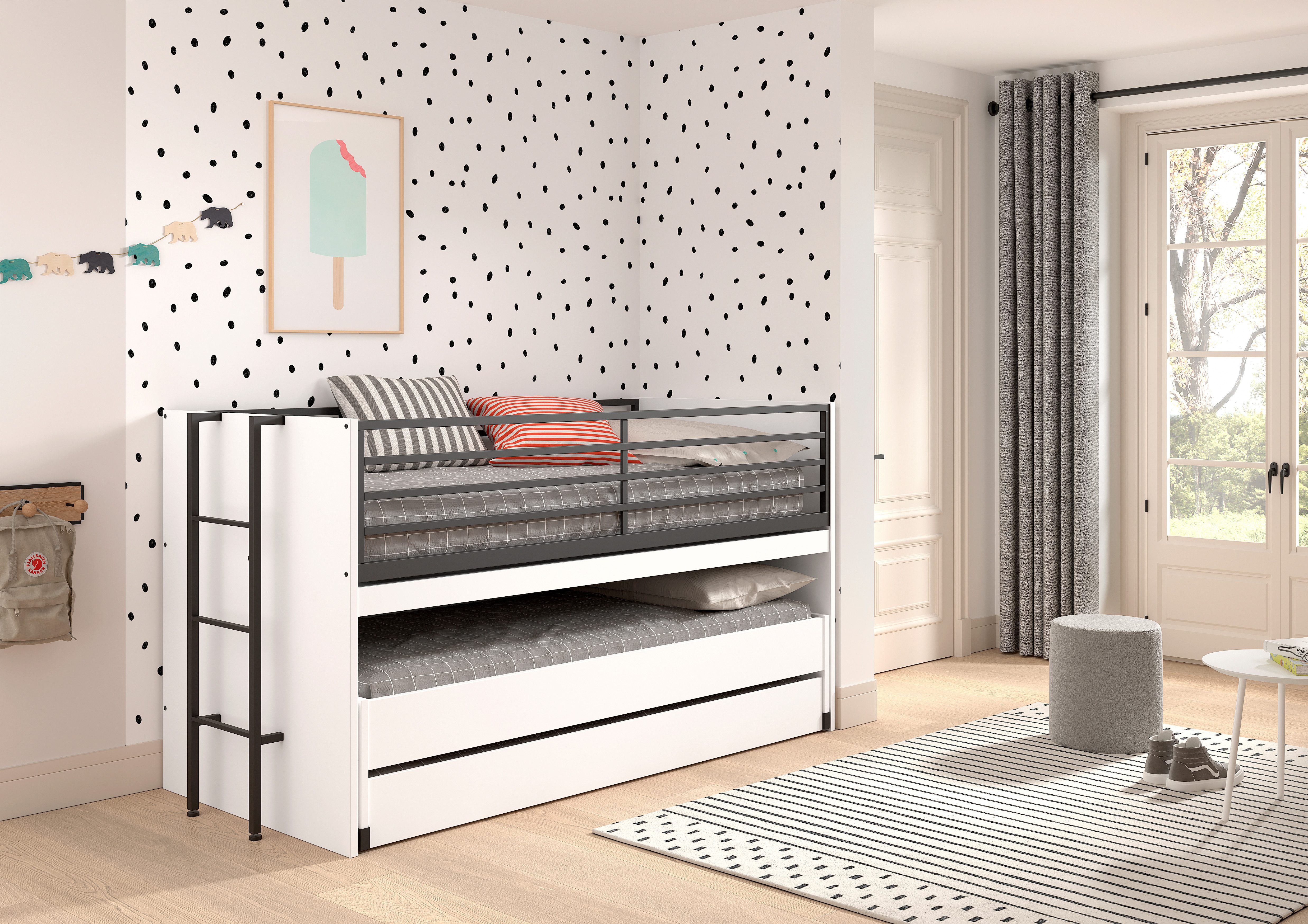 Home affaire Stapelbed voor kleine ruimtes, 2 ligplaatsen, bedlade, inclusief bureau, decor stapelbedden wit