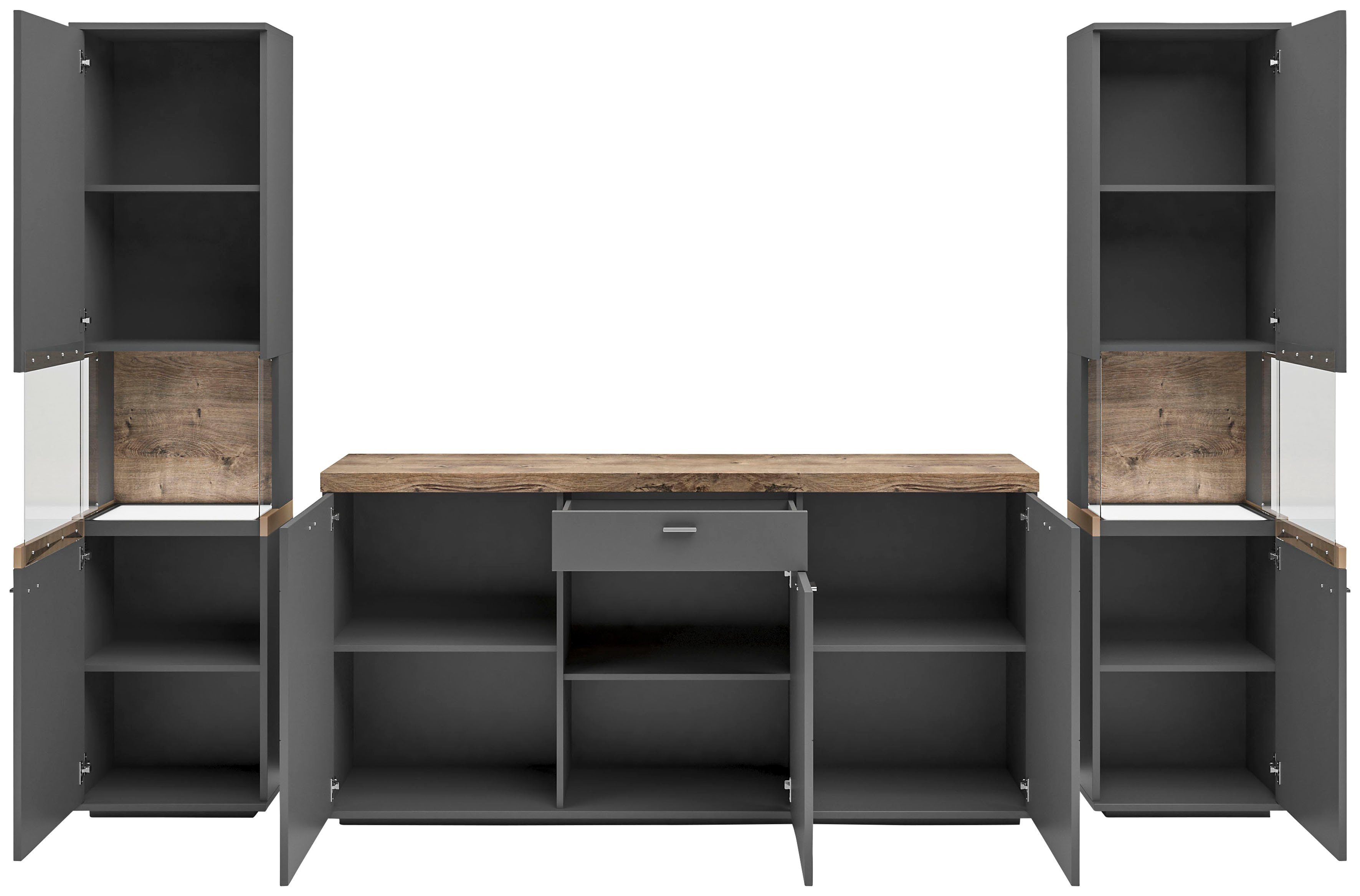 set one by Musterring Wandmeubel Lancaster 3-delig met fronten in wit of grijs, breedte ca.300 cm