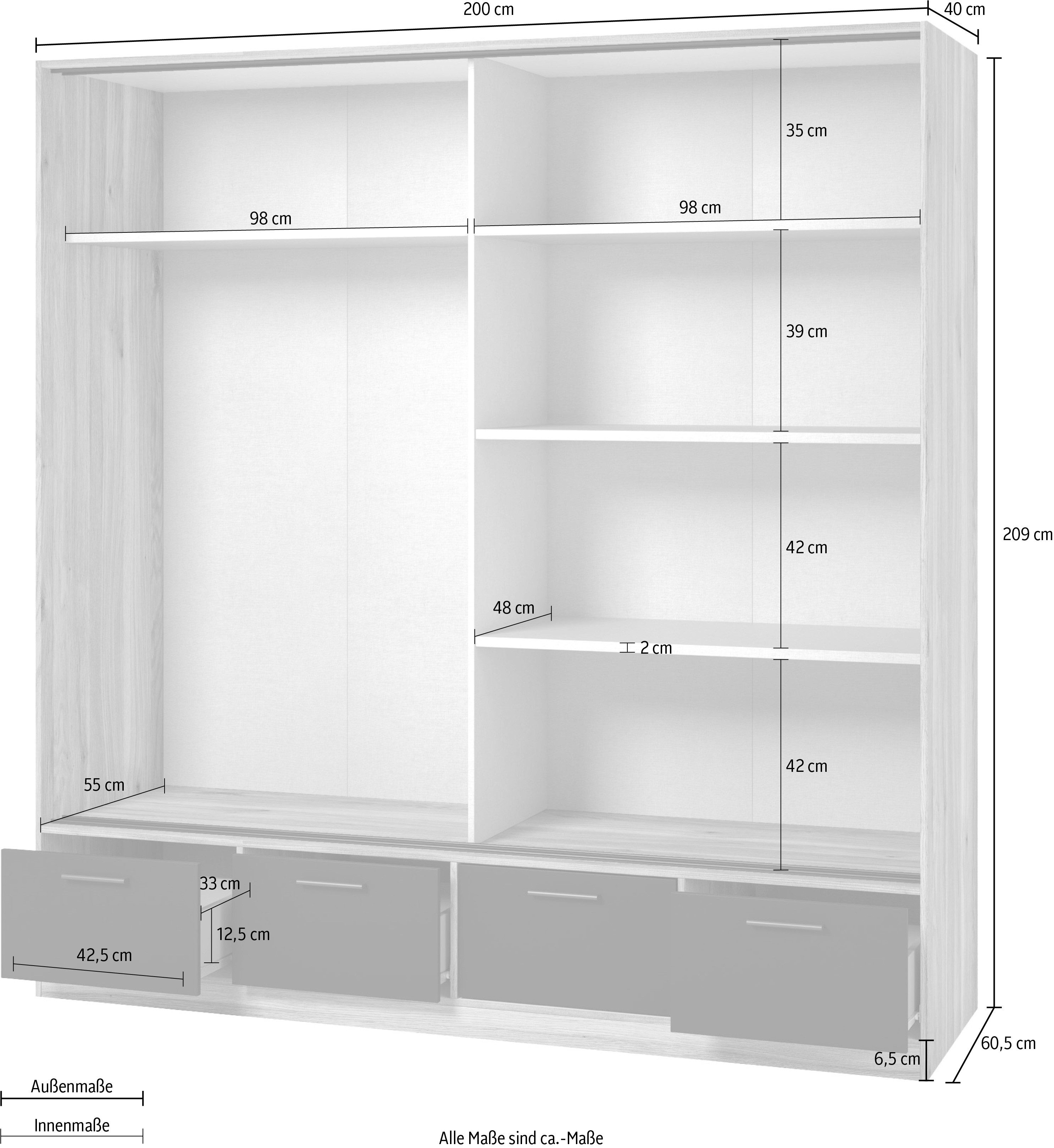 INOSIGN Schuifdeurkast Faweza, Breedte 200 cm, Kledingkast incl. volledige binnenuitrusting