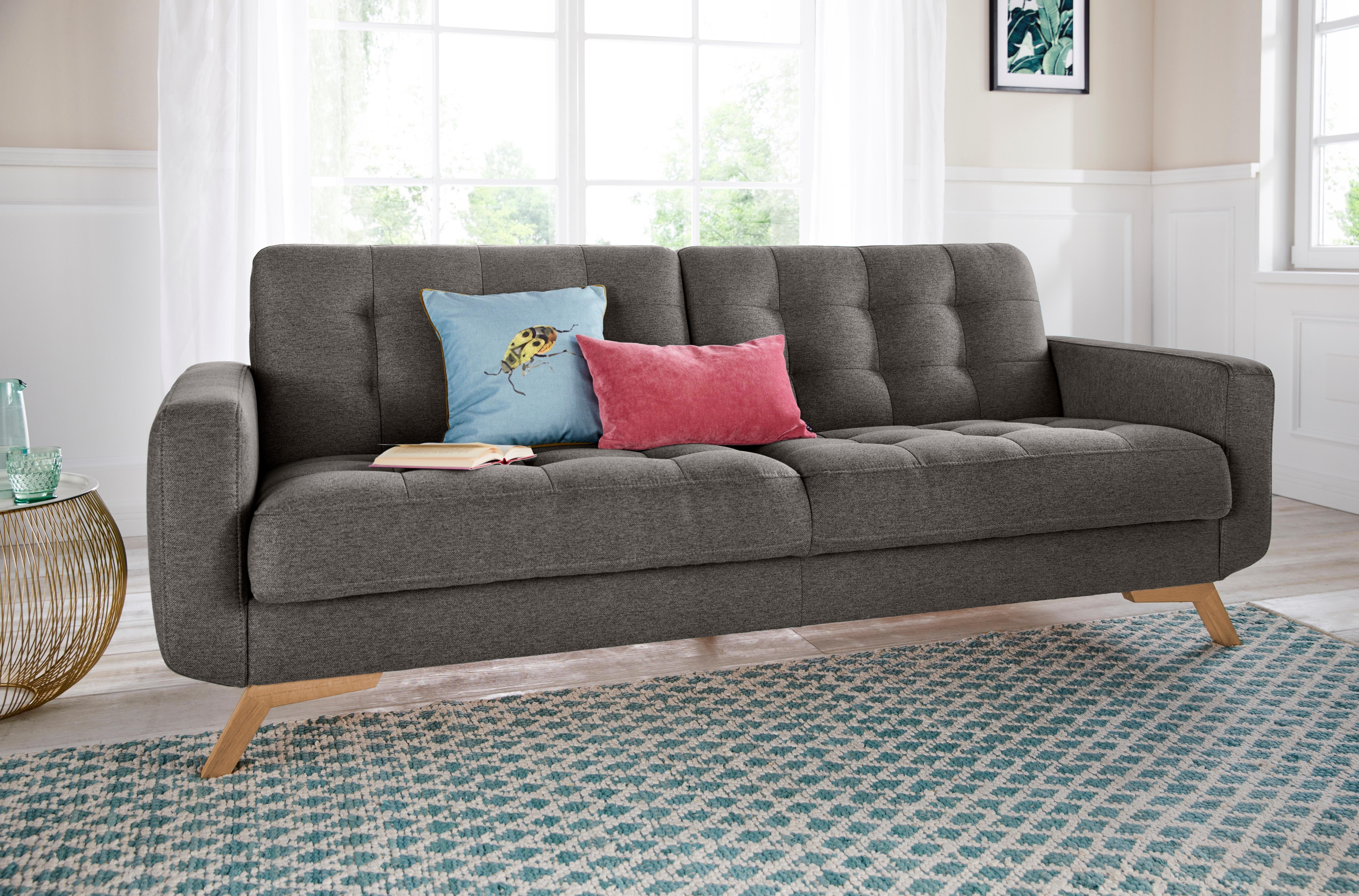 exxpo - sofa fashion 3-zitsbank Fiord, actueel design, geweldige afwerking in zitting en rug comfortabel, optioneel kantelbank met bedfunctie en bedlade, houten voet