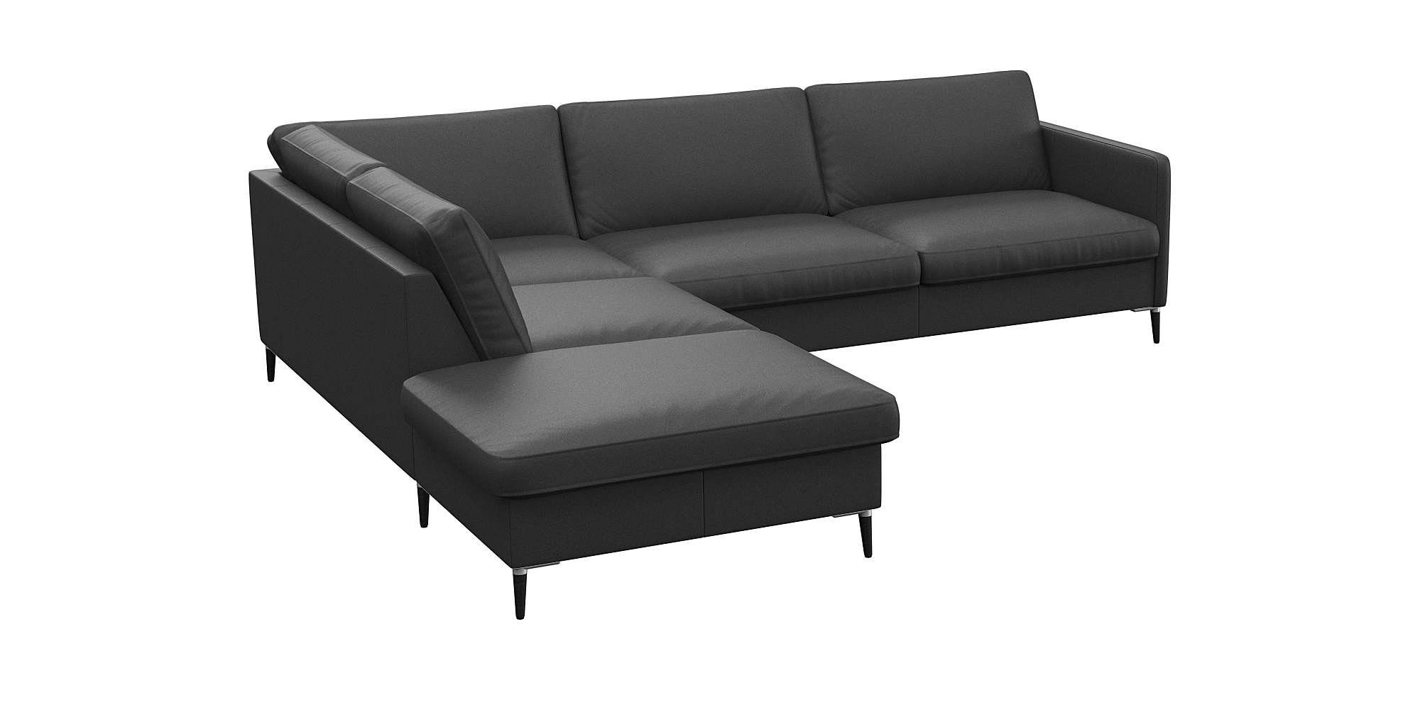FLEXLUX Hoekbank Fiore, L-vorm smalle armleuningen, koudschuim, poten aluminium + zwart
