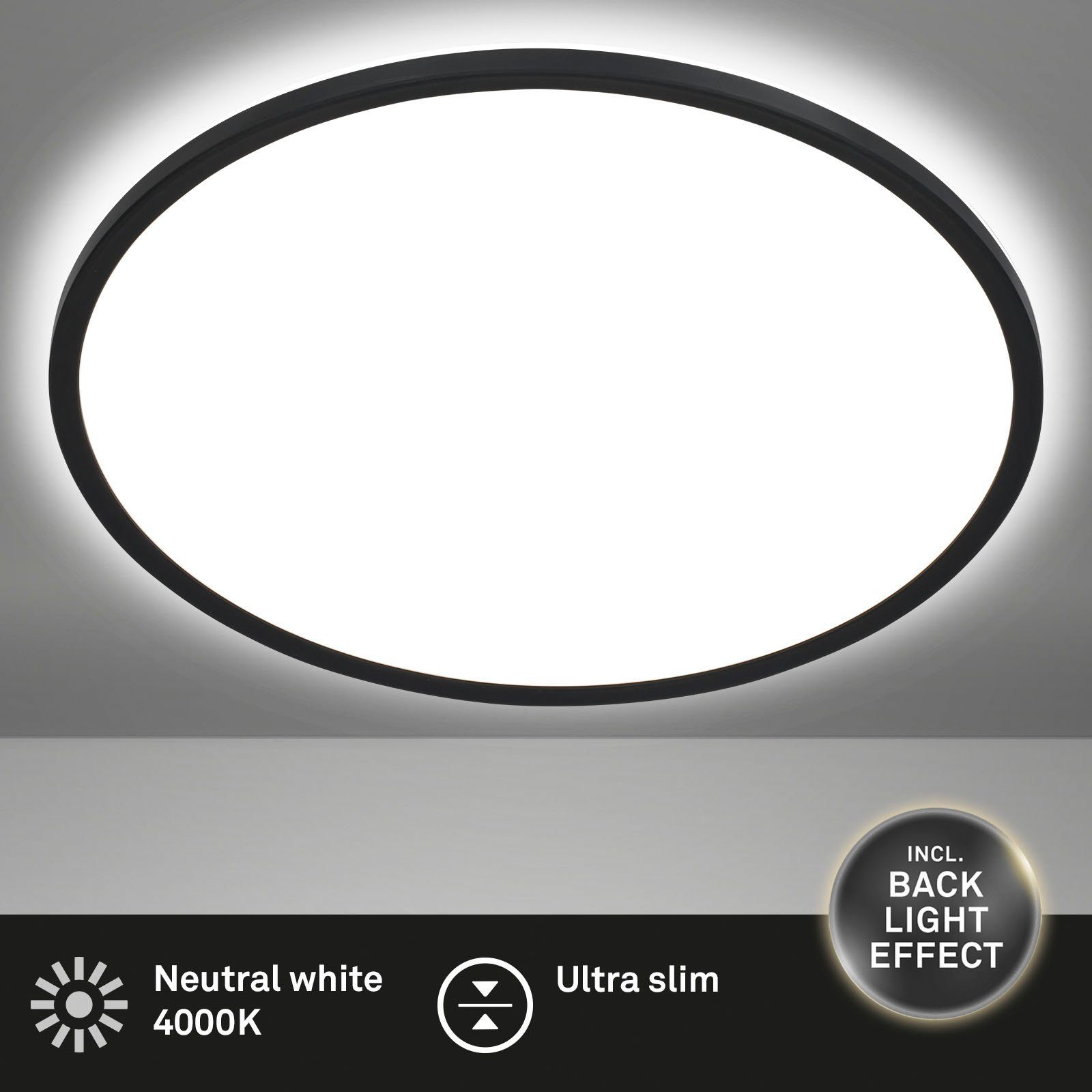 Briloner Leuchten Led-paneel 7157415 SLIM Plafondlamp, 42x2,9 cm, zwart, 22W, woonkamer, slaapkamer, keuken