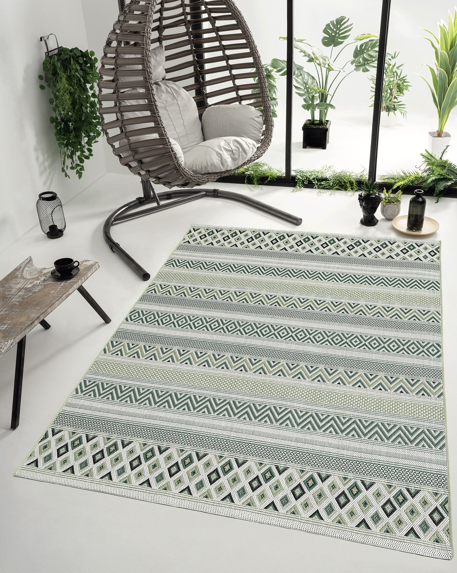 OTTO The carpet Vloerkleed Machka moderne robuuste binnen- en buitenkleed moderne vloerkleden maat 140 cm x 200 cm x 1 mm groen