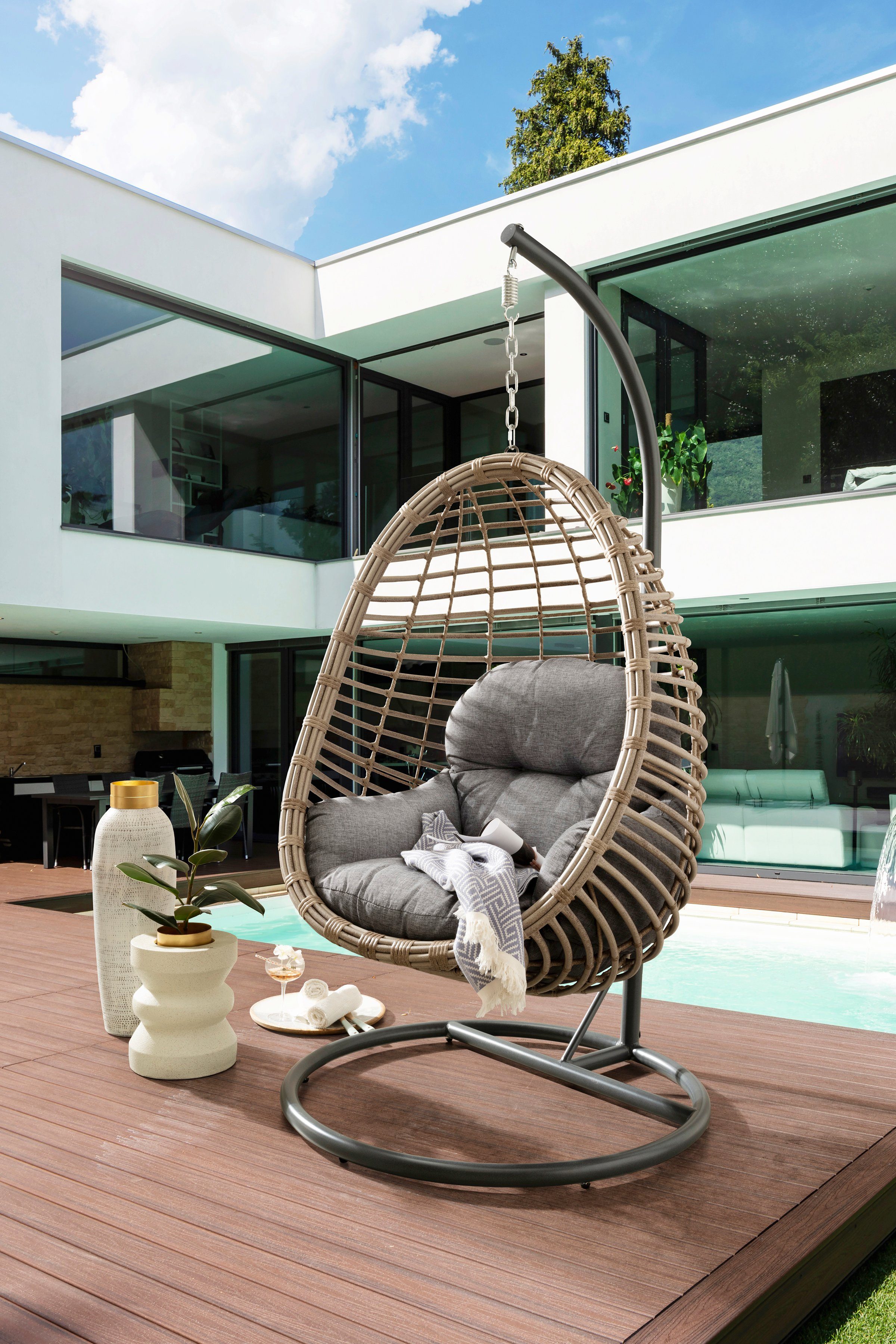 Destiny Hangstoel COCO SUNRISE Staal, polyrattan, met frame, inclusief kussens