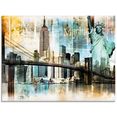 artland print op glas new york skyline abstracte collage (1 stuk) beige