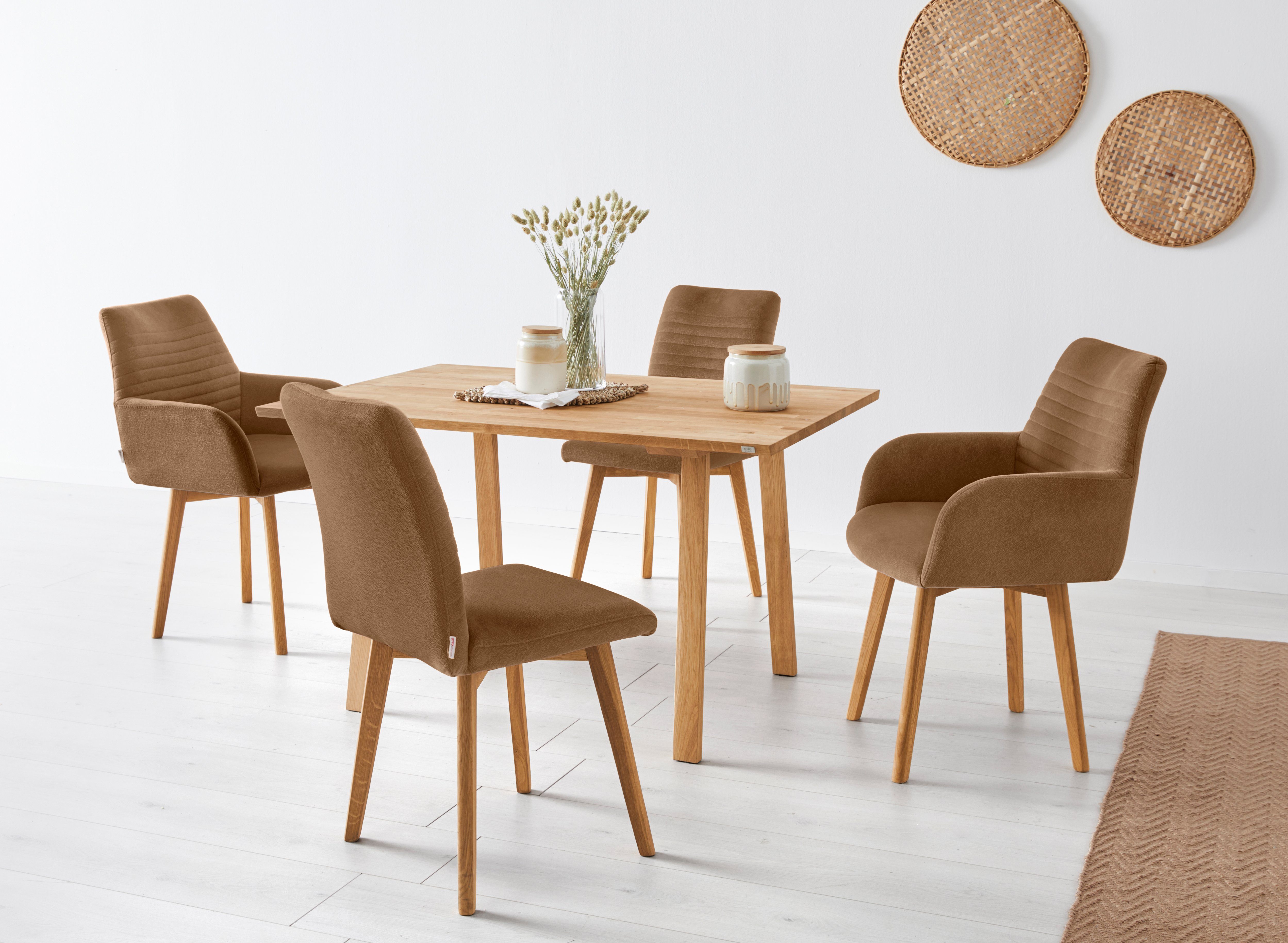 OTTO products Eetkamerstoel Alessja Bekleding van microvezel, frame van eiken massief hout (set, 2 stuks)