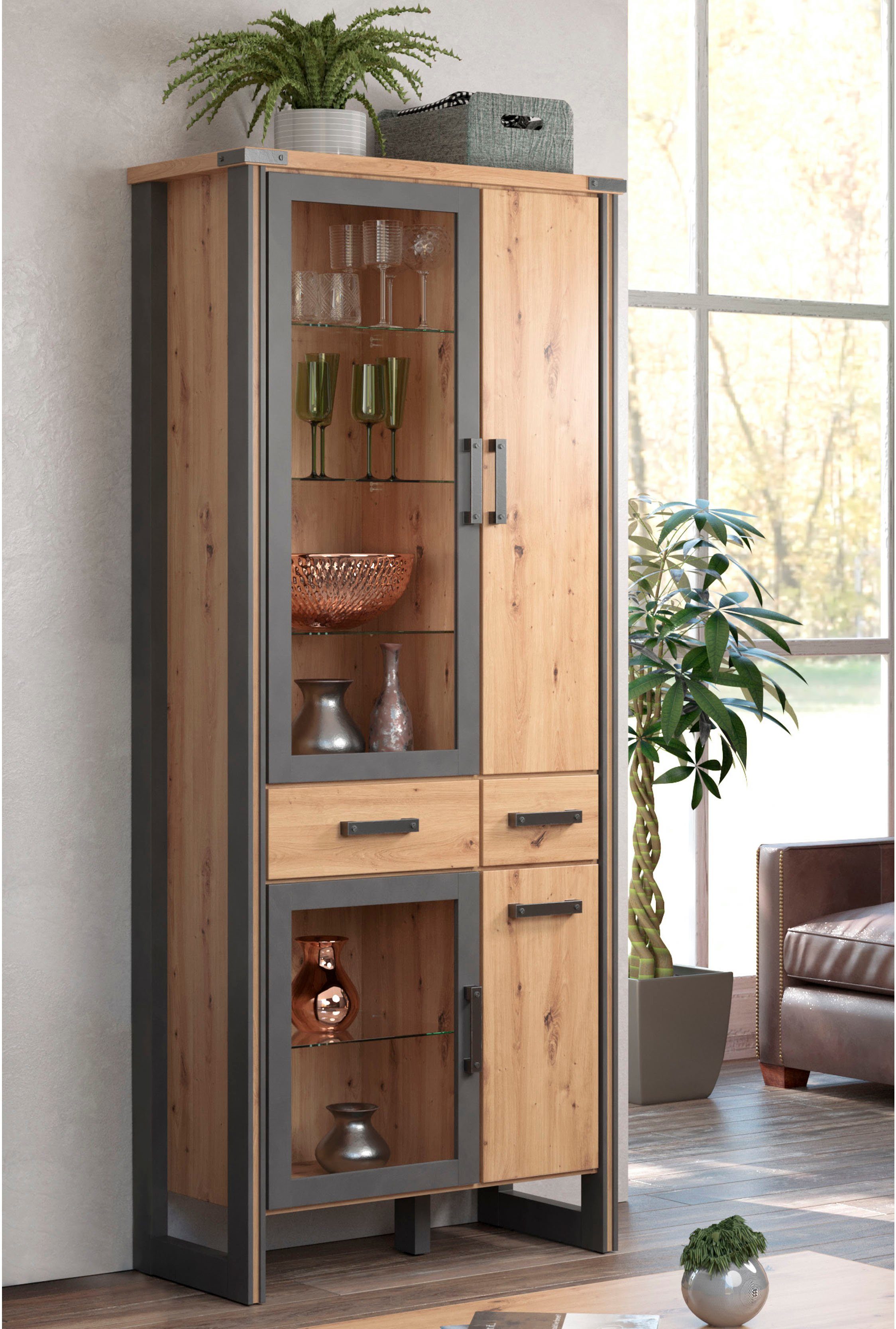 Home affaire Vitrinekast Mia Modern design (1 stuk) vitrinekasten bruin