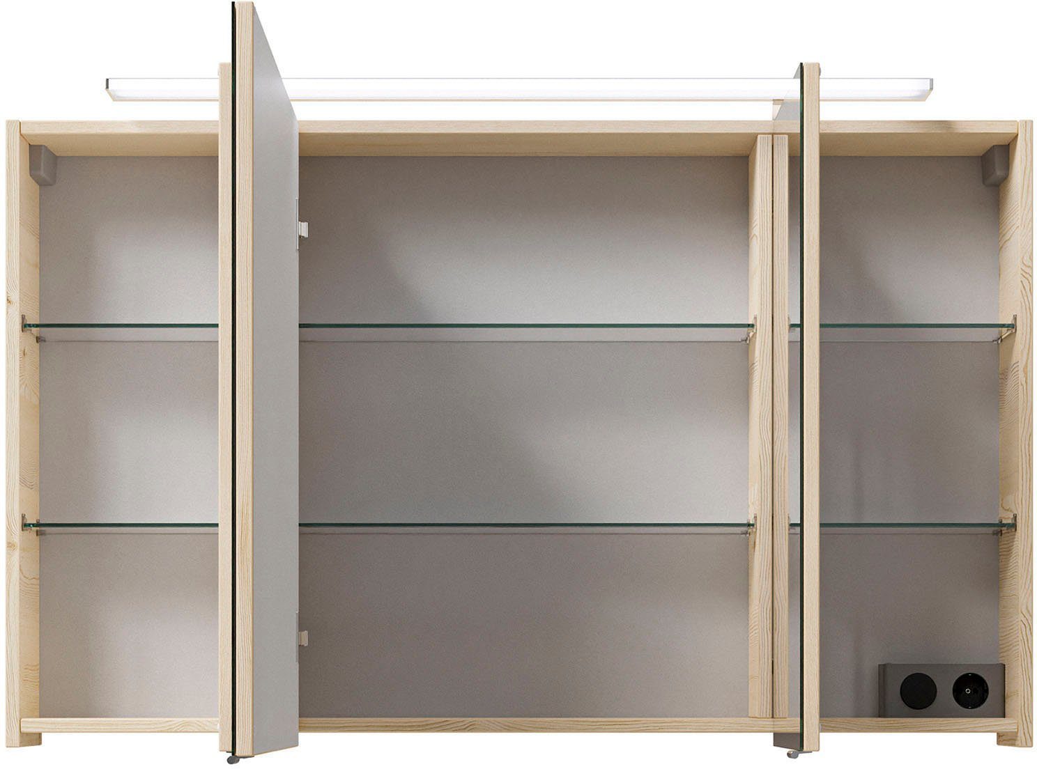 Saphir Badkamerserie Serie 6025 2-delig, mineraalmarmeren wastafel met led-spiegelkast Wastafelmeubel 117 cm breed, 2 laden, 3 spiegeldeuren, incl. deurdemper (2-delig)