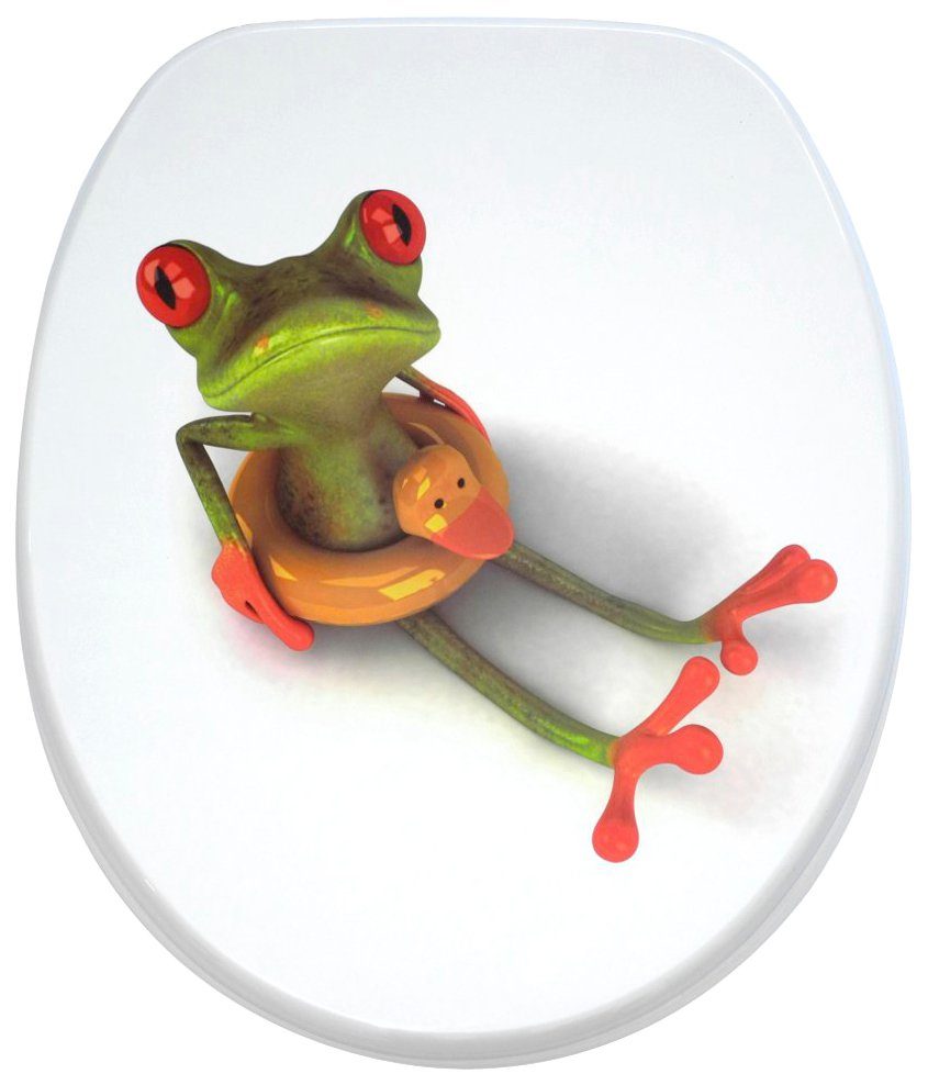 Sanilo Set badkameraccessoires Froggy bestaand uit toiletzitting, badmat en wastafelplug (complete set, 3-delig)