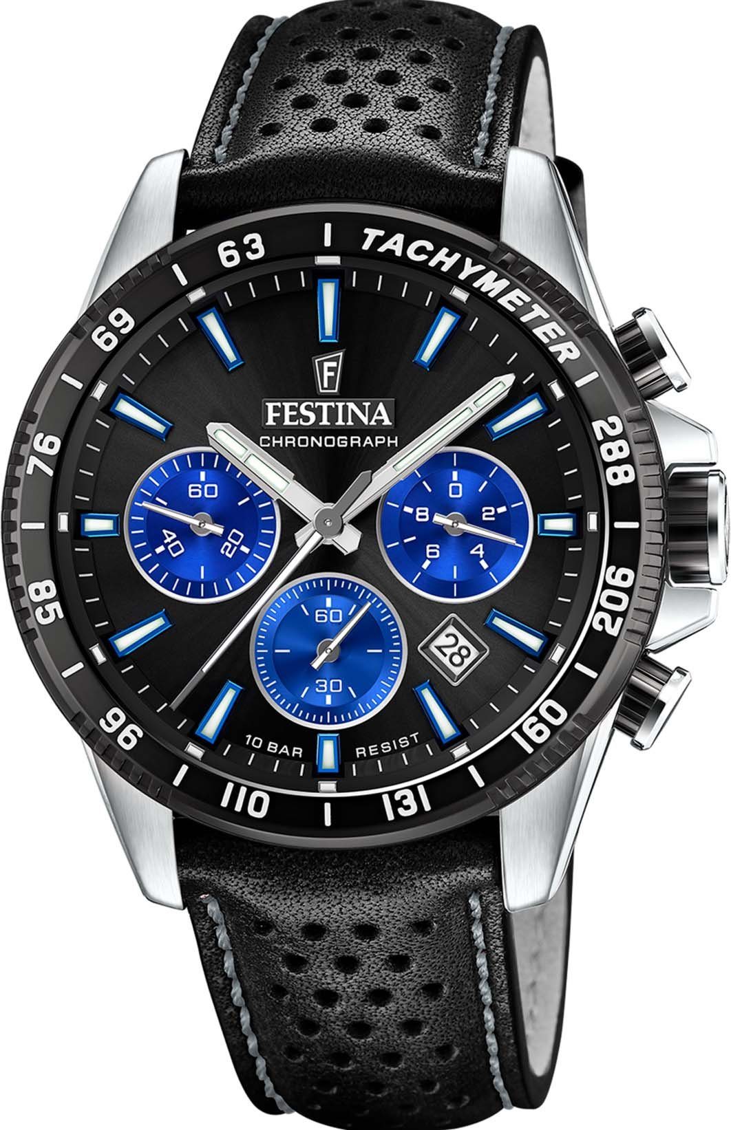 Festina Chronograaf Timeless Chronograph Horloge, quartz, herenhorloge, stopwatchfunctie, leren band