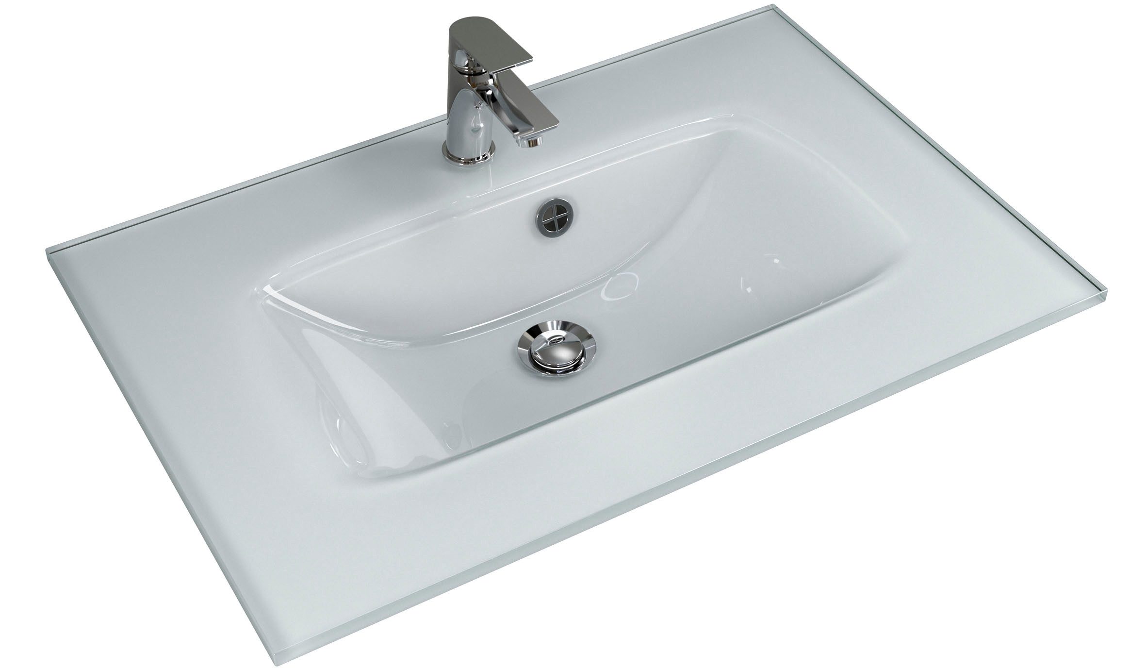 Saphir Badmeubelset Trentino 2-delig glazen wastafel, spiegelkast met LED-verlichting Badkamermeubel-set 77cm breed, incl. deurdemper, 3 deuren, 2 lades (3 stuks)