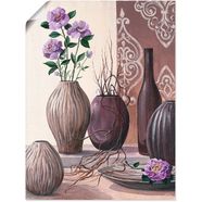 artland artprint violette rozen en bruine vazen in vele afmetingen  productsoorten - artprint van aluminium - artprint voor buiten, artprint op linnen, poster, muursticker - wandfolie ook geschikt voor de badkamer (1 stuk) paars