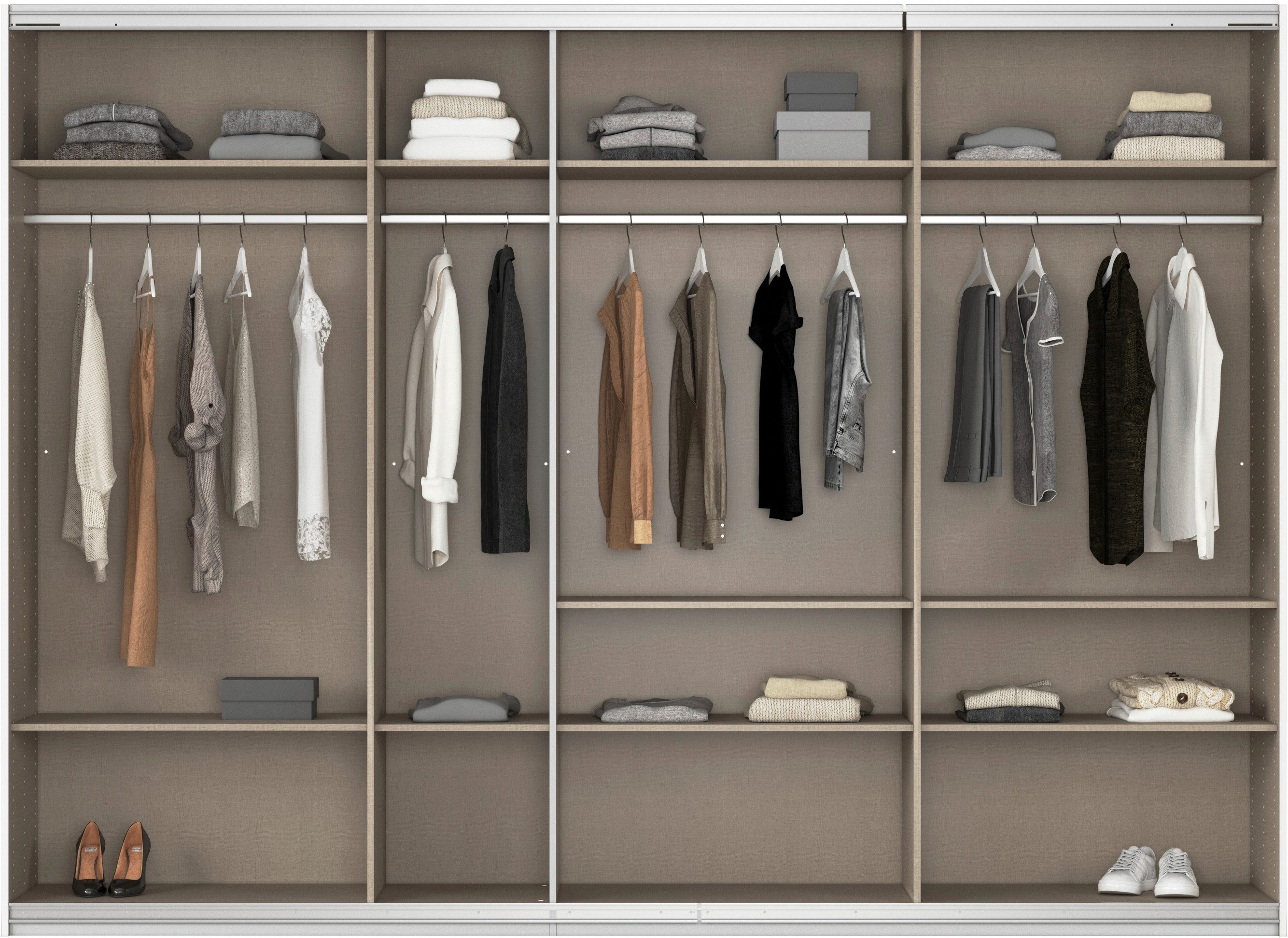 rauch Schuifdeurkast Kledingkast kast garderobe AGORDO met decor- of hoogglansfront doordachte binnenuitrusting, in 4 breedtes en 2 hoogtes made in germany