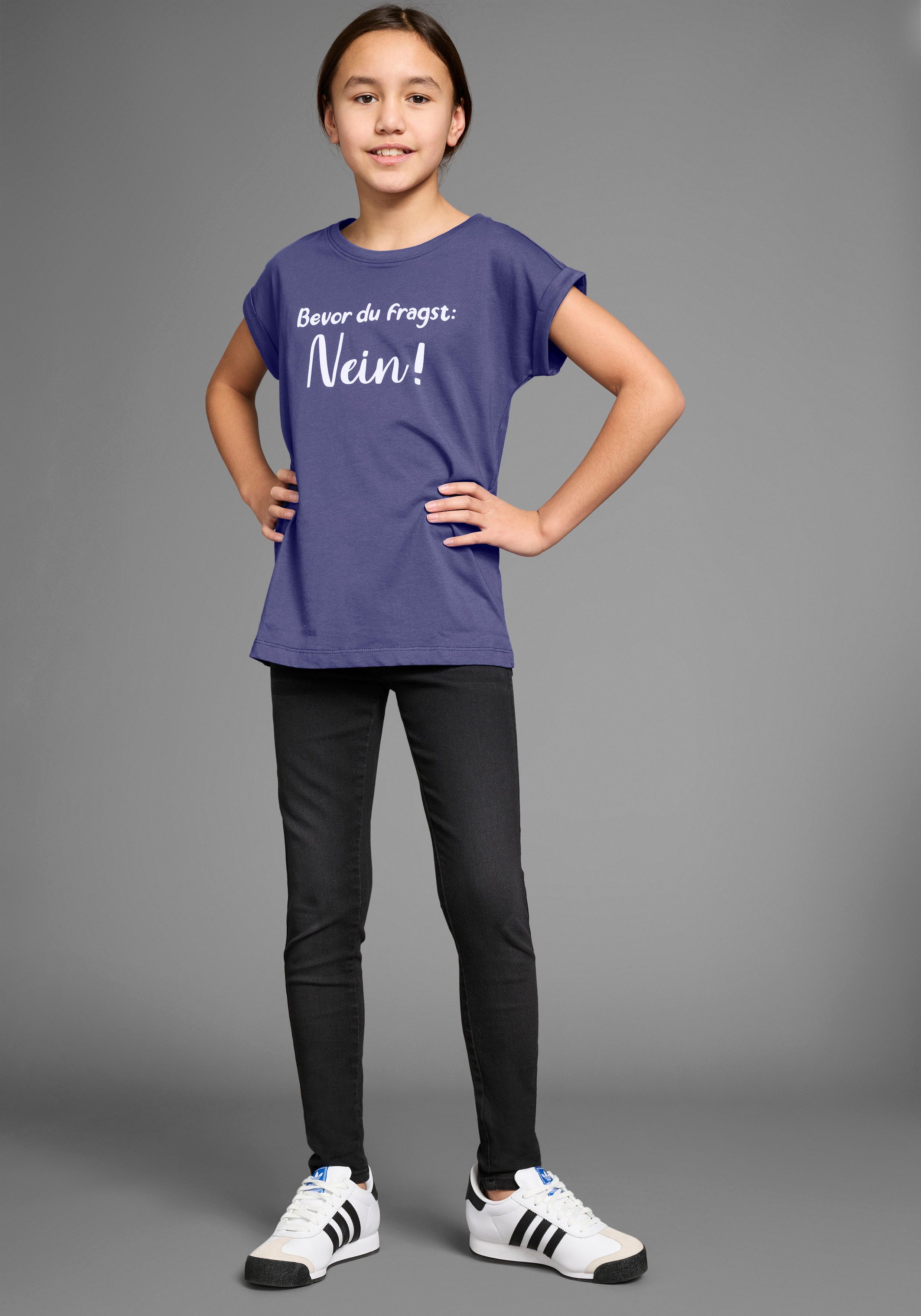 KIDSWORLD T-shirt Bevor Du fragst: NEIN! Korte mouwen, met print, ronde hals