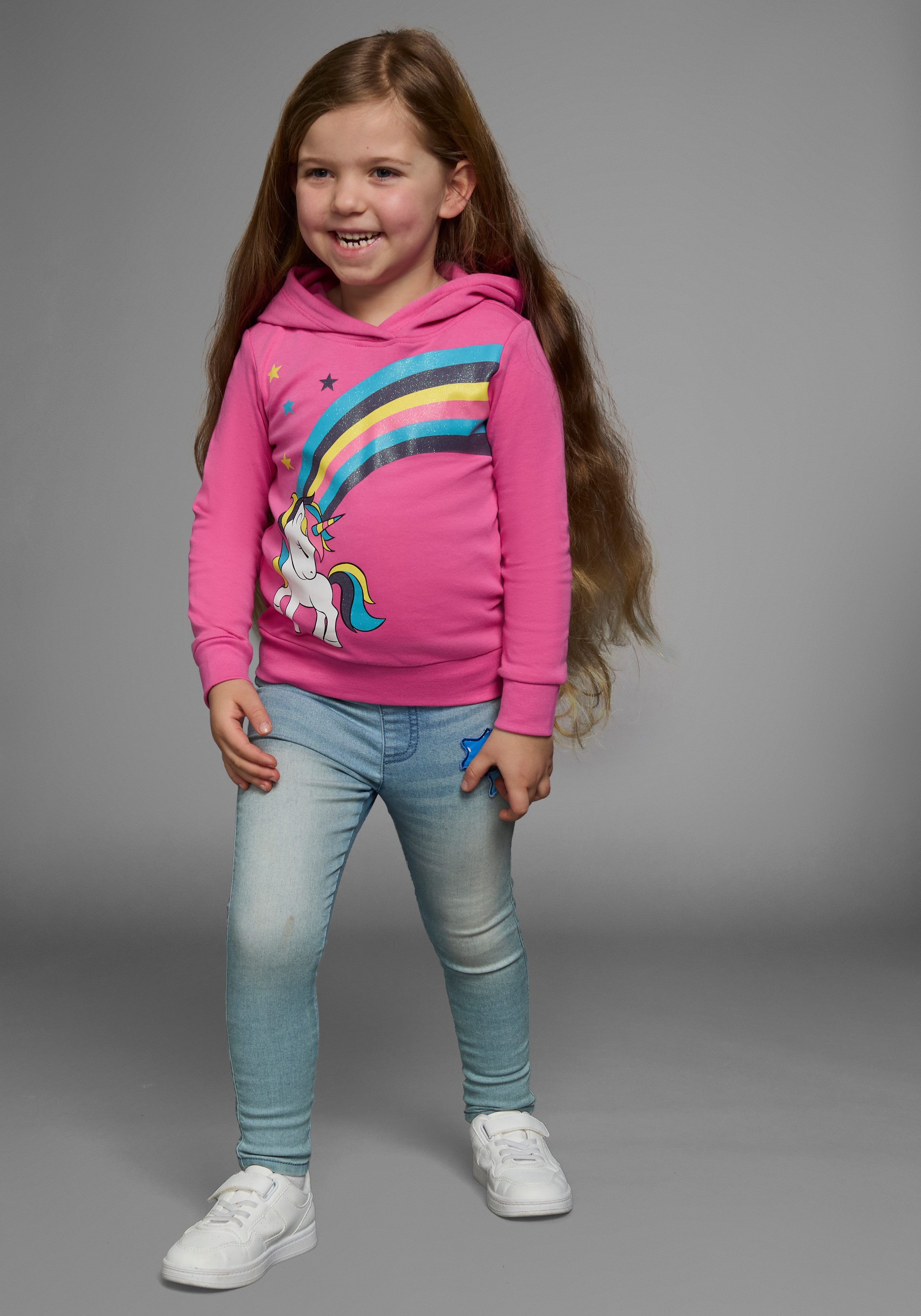 KIDSWORLD Shirt met lange mouwen Eenhoorn regenboog Lange mouwen, basic pasvorm, bedrukt, van katoen