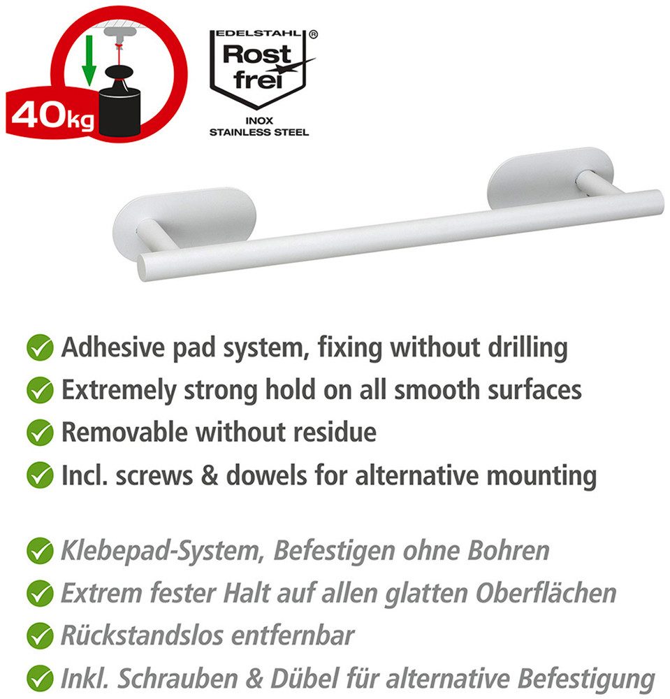 WENKO Handdoekstang Turbo-Loc® model Uno Orea van roestvrij staal, bevestiging zonder boren, 40 cm