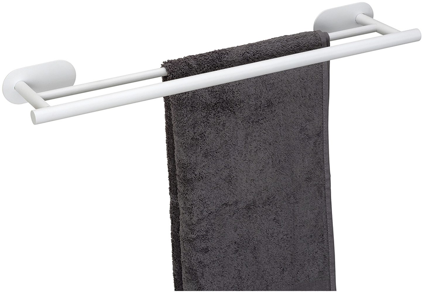 WENKO Dubbele handdoekhouder Turbo-Loc model Duo Orea van roestvrij staal, bevestiging zonder boren, 60 cm handdoekhouders wit