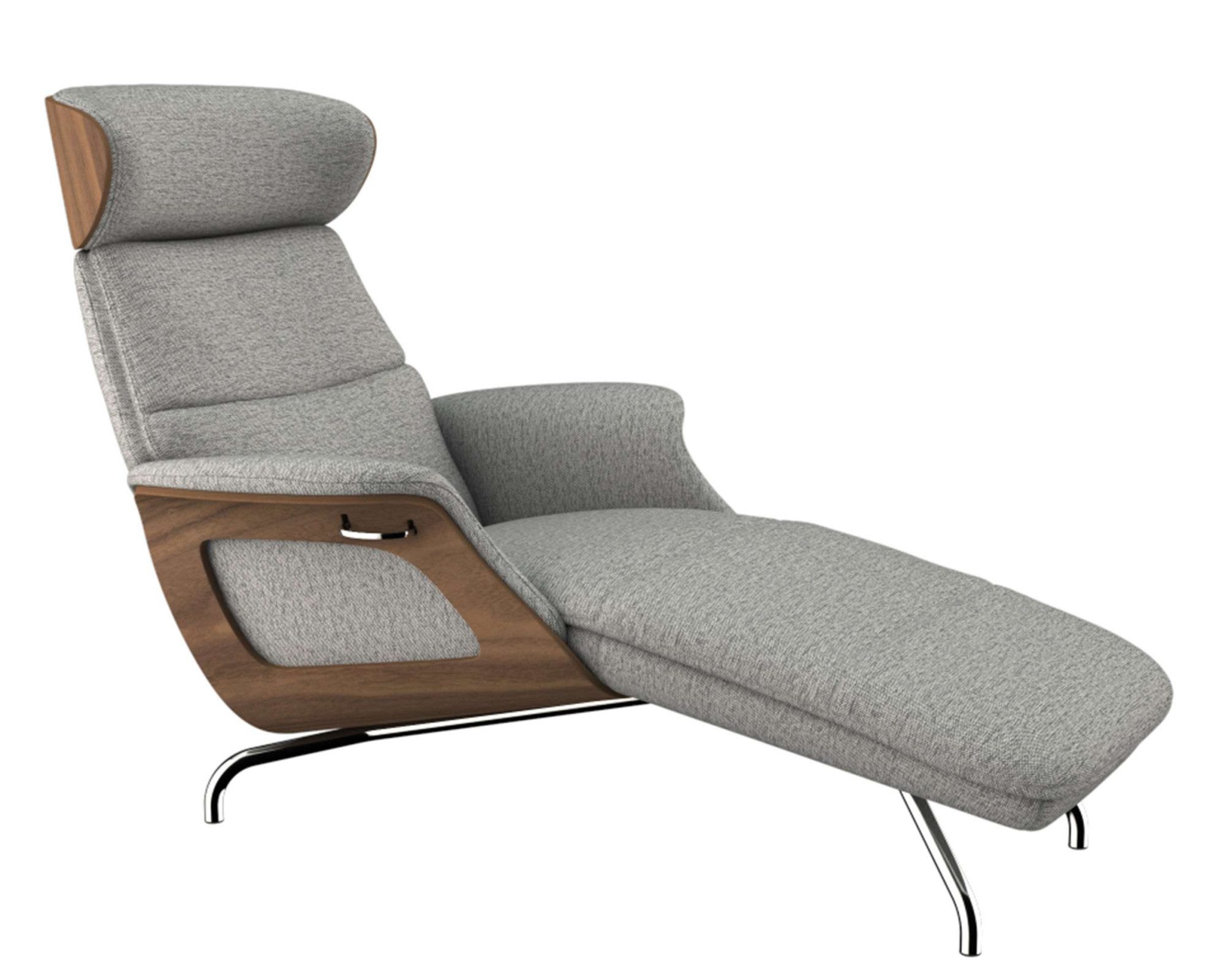 FLEXLUX Loungestoel Clement chaise longue, relaxstoel, ligstoel Rug- en hoofdsteunverstelling, armleuning, walnoot, voet van aluminium