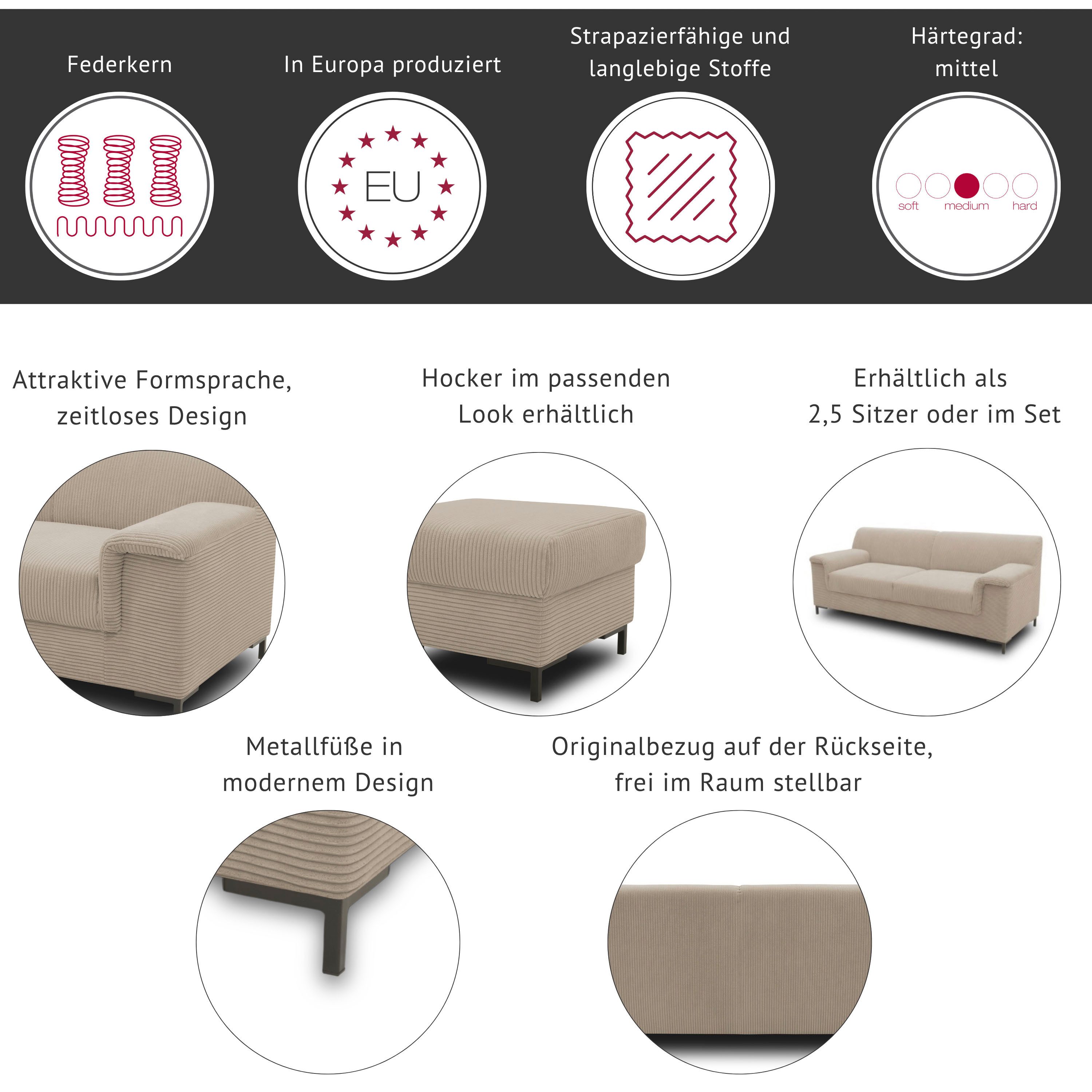 INOSIGN 2,5-zitsbank Jamie tijdloos elegant, helder design, comfortabel